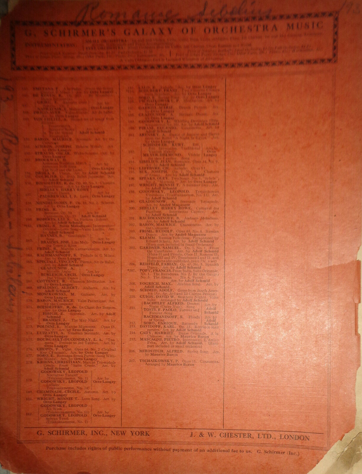 Romance op. 24, no. 9 by Jean Sibelius. 1921 For orchestra Schirmer's galaxy 193