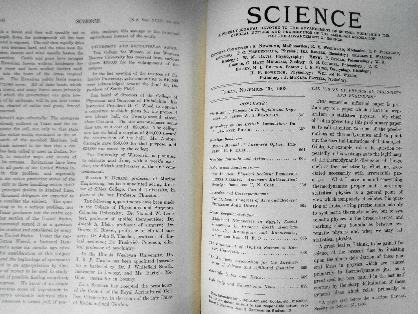 Science, Vol. 18: July-December, 1903 - Weekly Journal of AAAS. Bound volume.