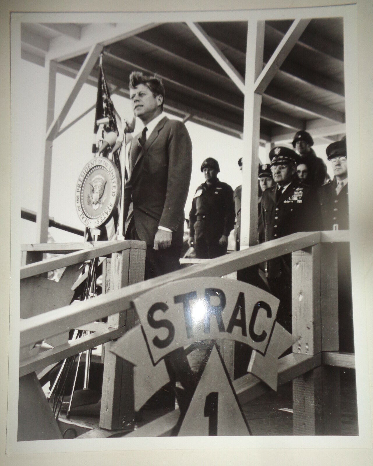 1962 President Kennedy Photo: Stewart Georgia - country depends on God & soldier