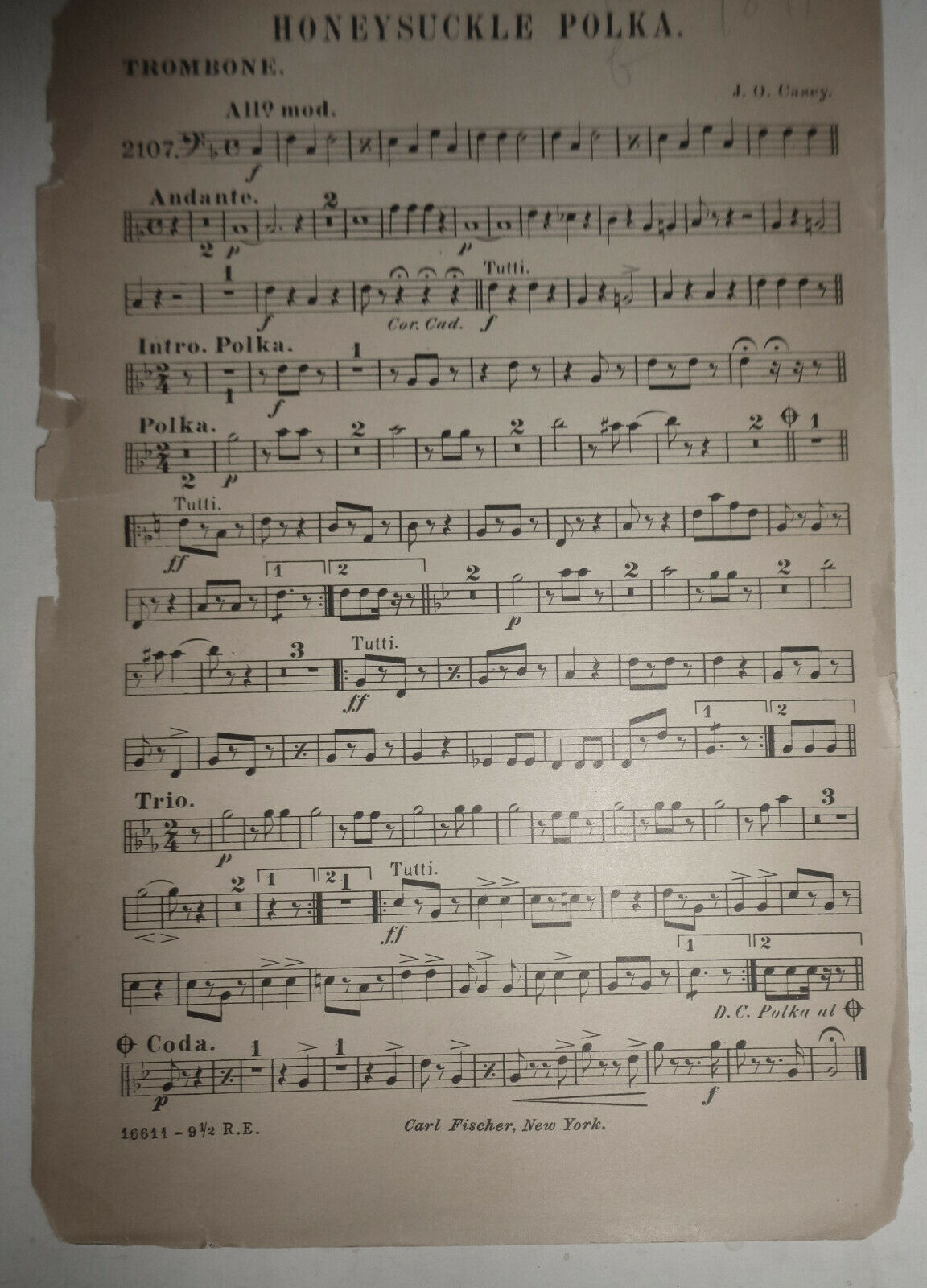 HONEYSUCKLE POLKA, BY J. O. CASEY, 1891 - SHEET MUSIC FOR ORCHESTRA