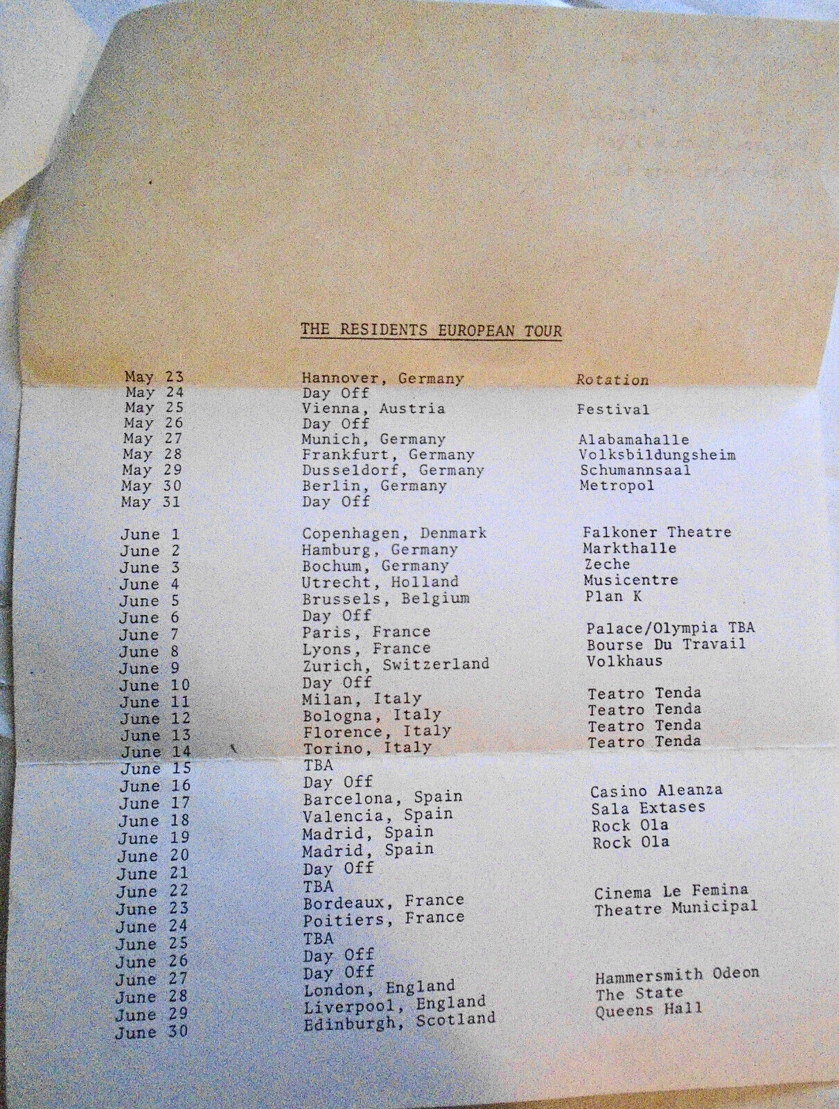 The Residents' European Tour, The Mole show - 1983 Press release