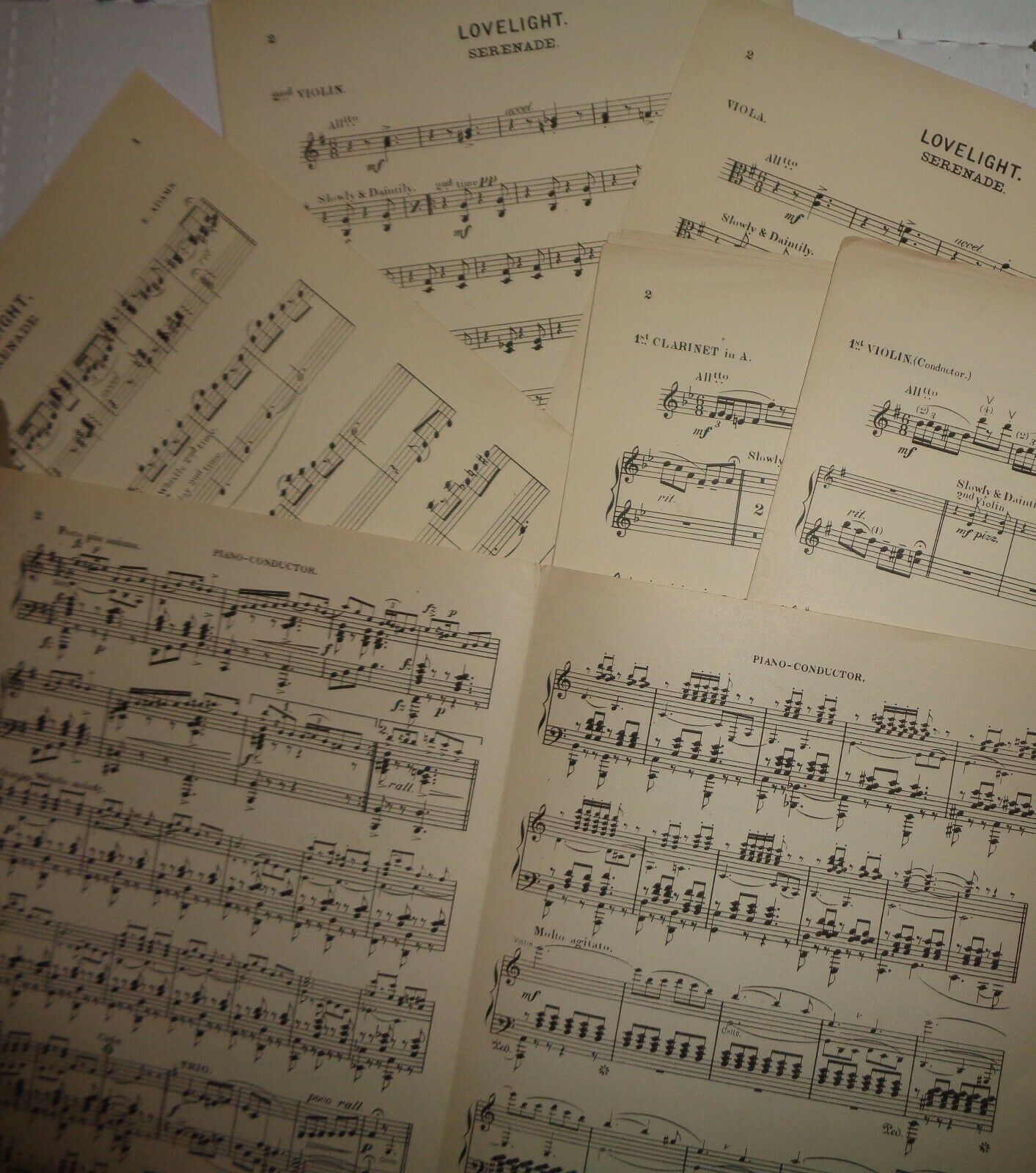 LOVELIGHT. SERENADE - SHEET MUSIC FOR ORCHESTRA. By E. Adams - 1917