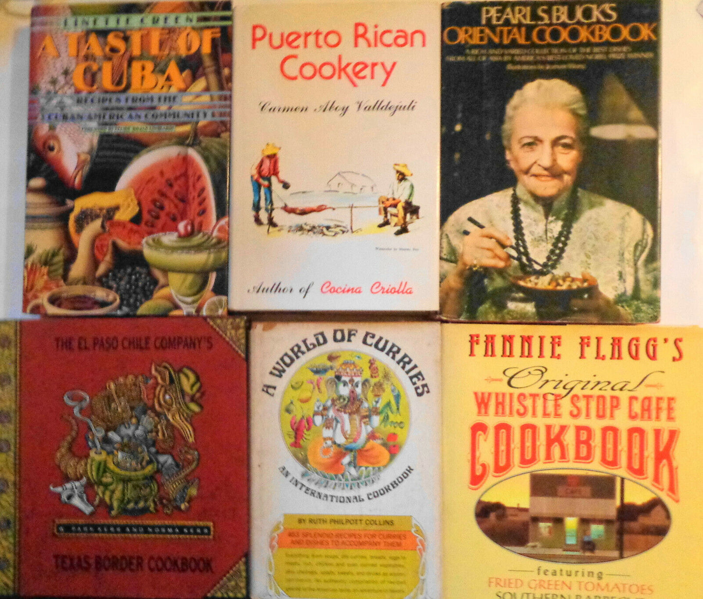 6 Hardcover Cookbooks Lot - Cuban, Puerto Rican, Texan, Oriental, Indian...