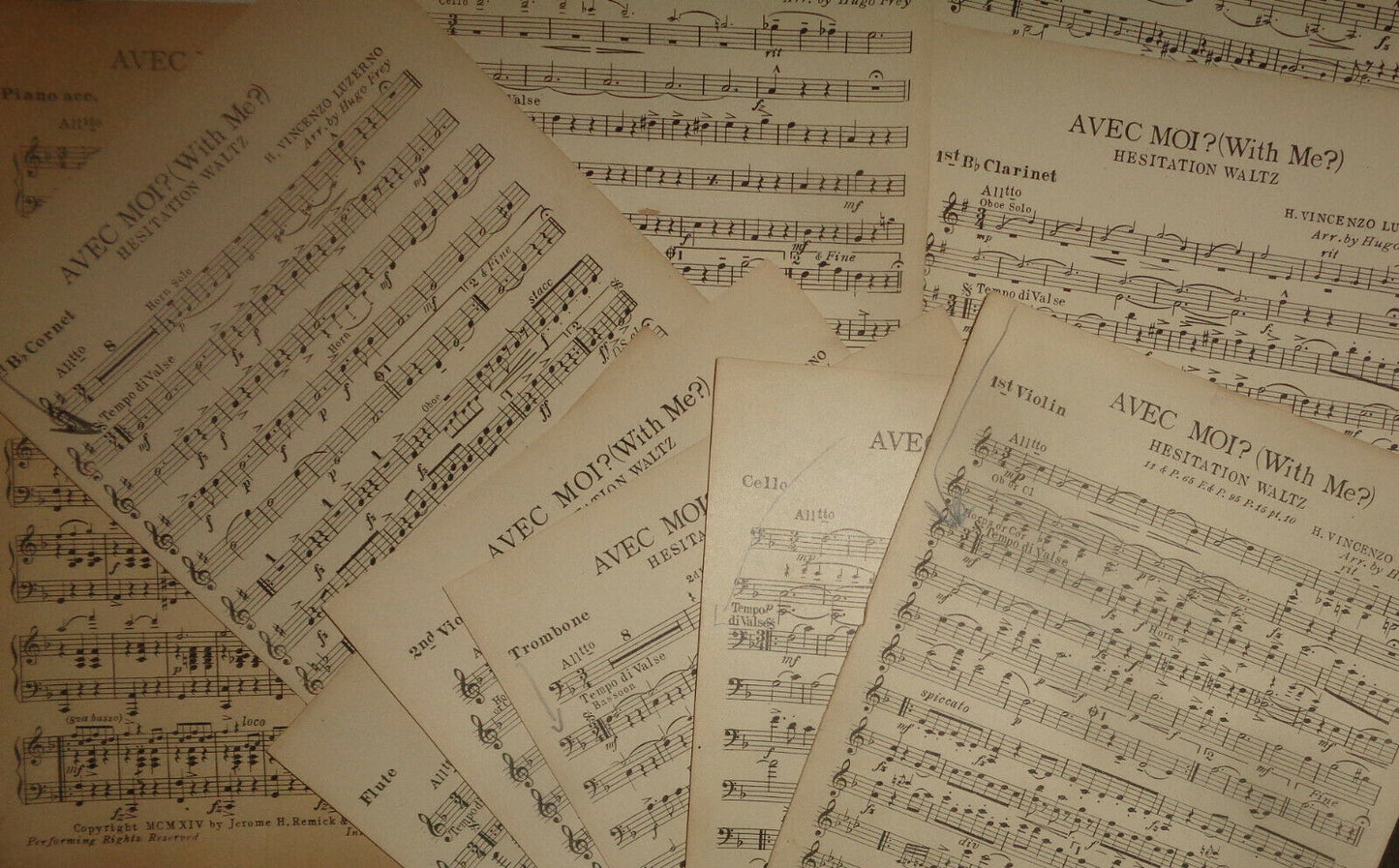 AVEC MOI? (WITH ME?) HESITATION WALTZ SHEET MUSIC BY H. VINCENZO LUZERNO 1914