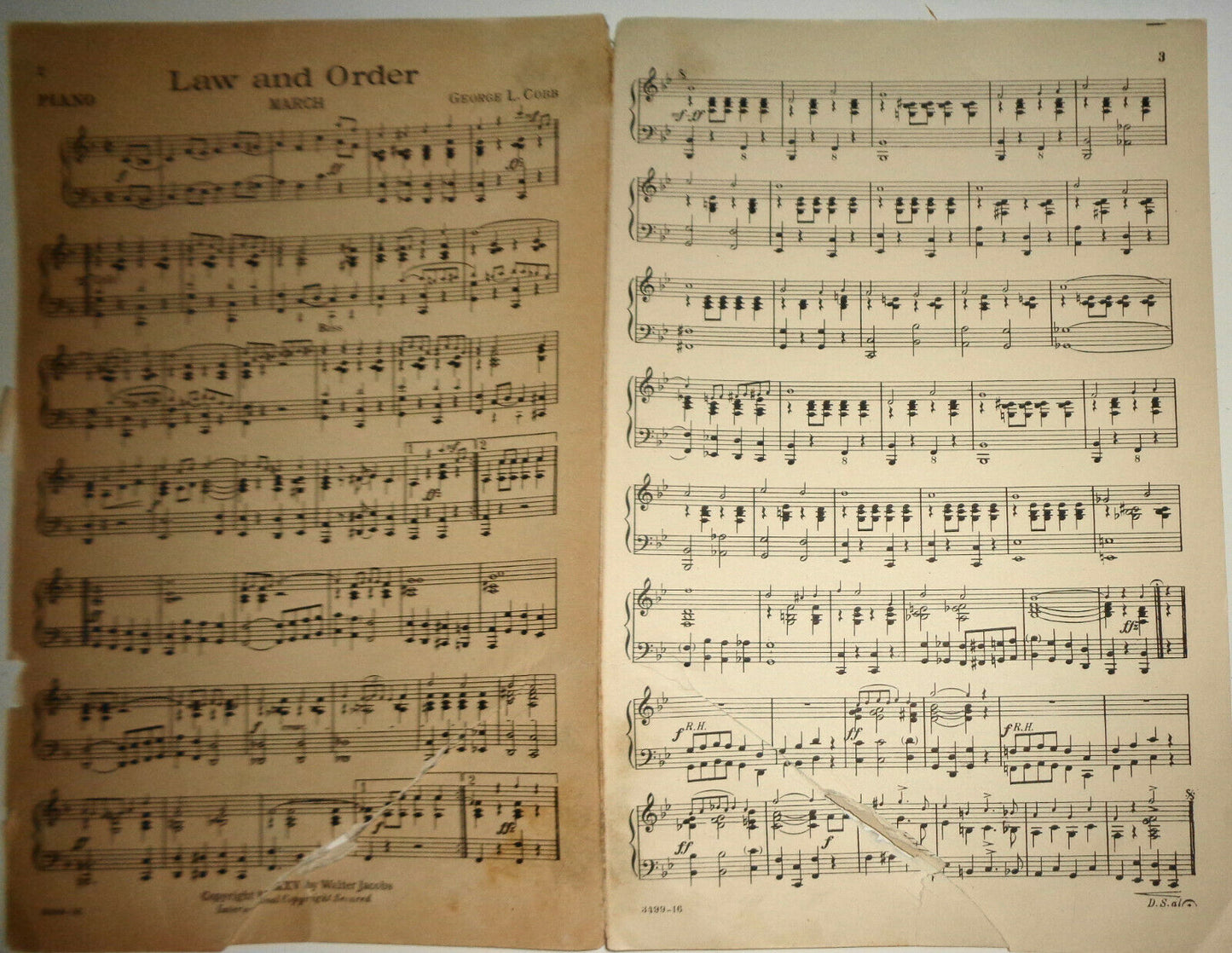 LAW AND ORDER MARCH, by George L. Cobb - 1915, SHEET MUSIC FOR ORCHESTRA