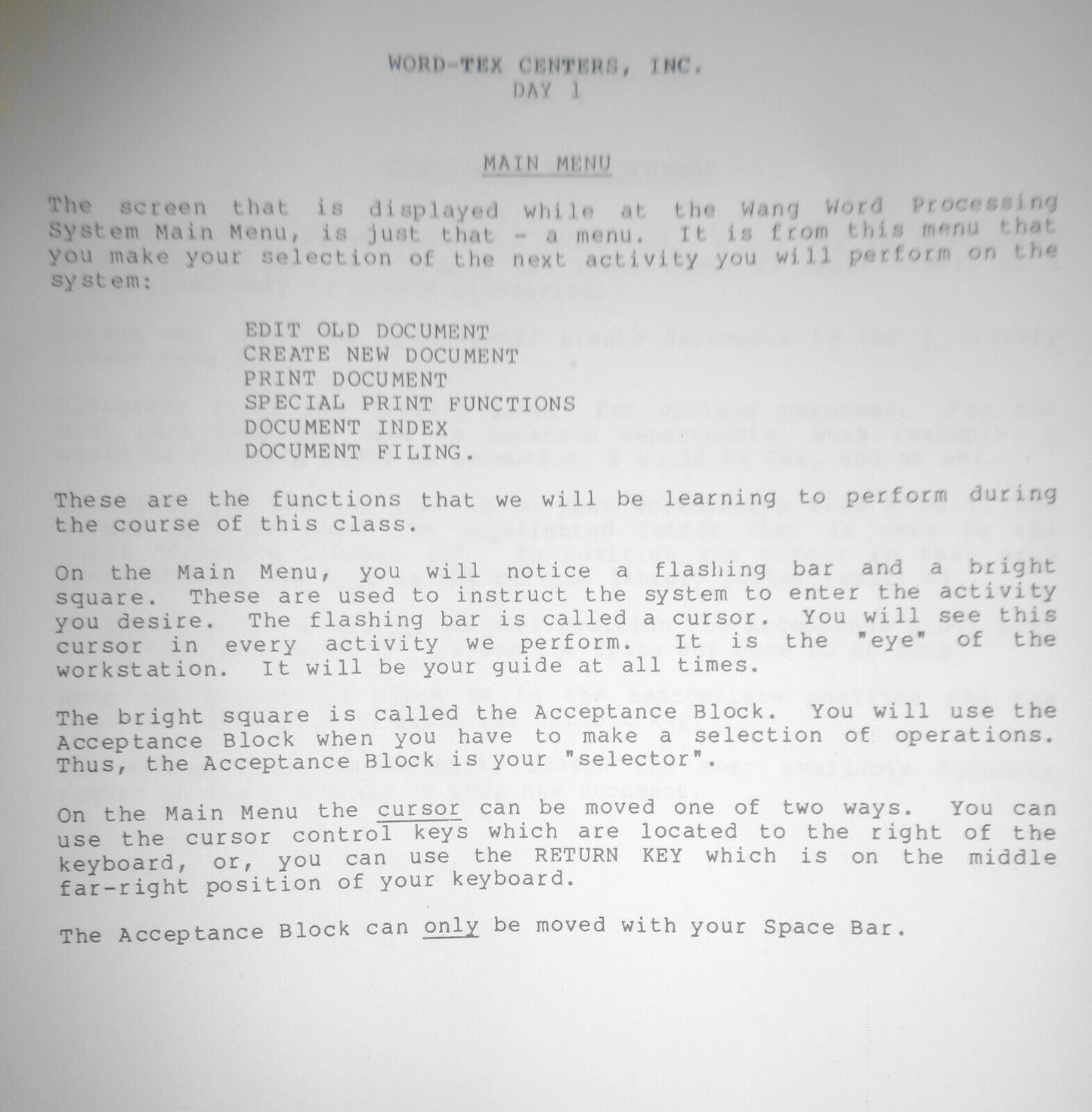 Word-Tex Wang Training Manual, 1983 - Word-processing and Mathematics