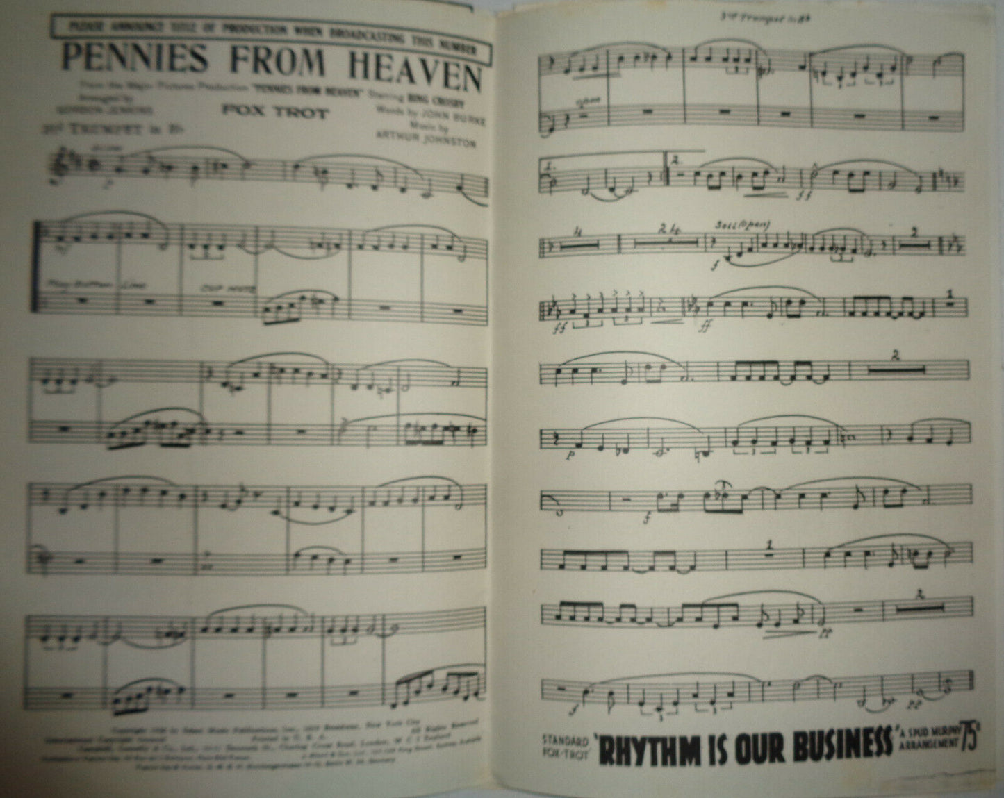 PENNIES FROM HEAVEN - FOX TROT - SHEET MUSIC FOR ORCHESTRA - 1936