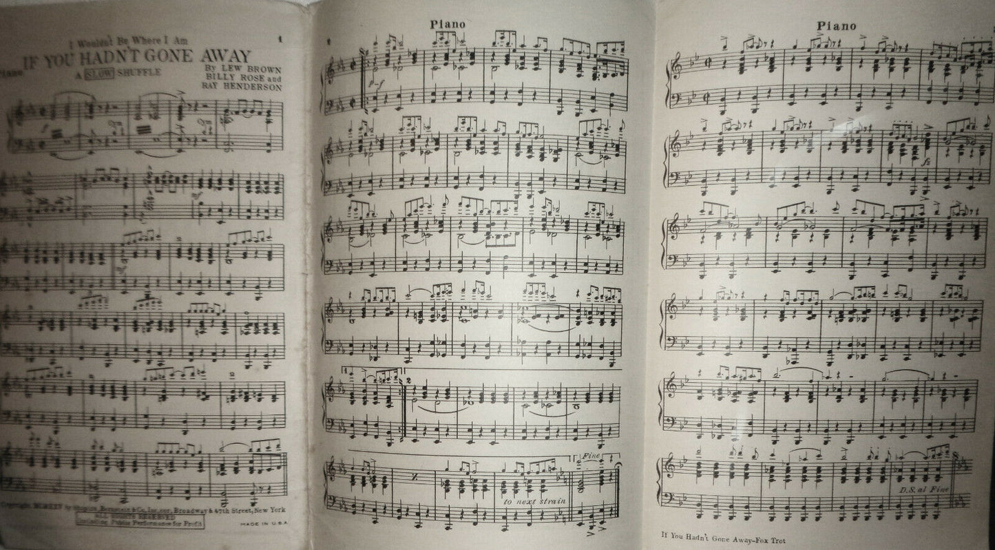 If You Hadn't Gone Away by Lew Brown, Billy Rose, R Henderson1925 For Orchestra