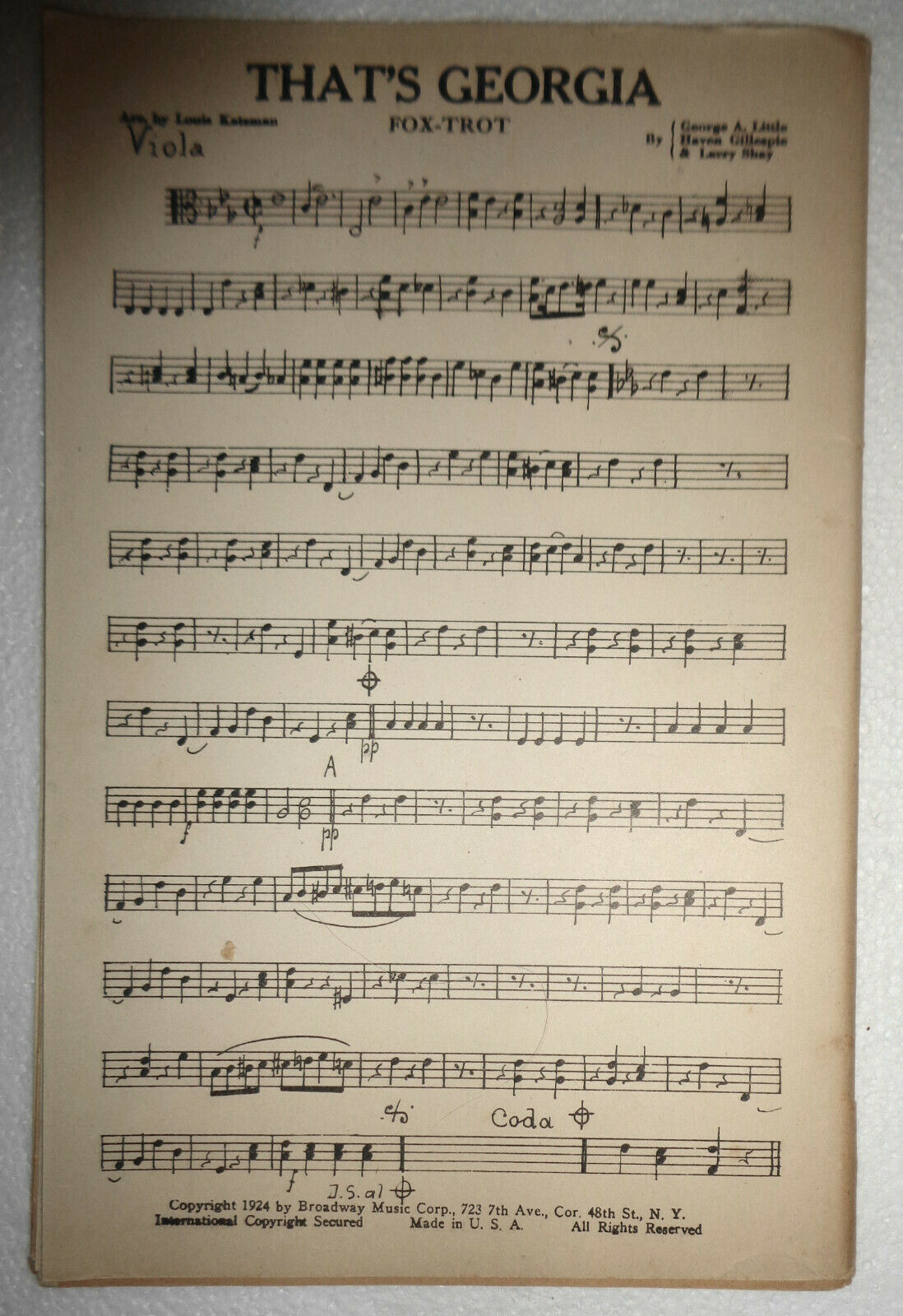That's Georgia - Fox Trot, by George A Little et al - 1924 - For orchestra