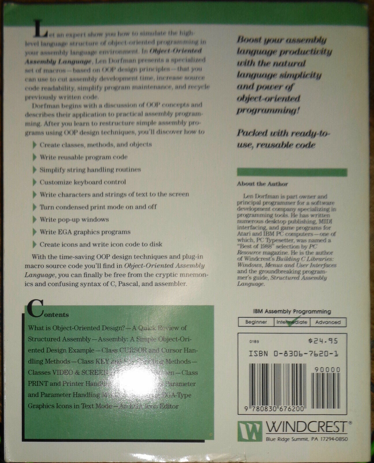 Object-Oriented Assembly Language by Len Dorfman. 1990. First edition