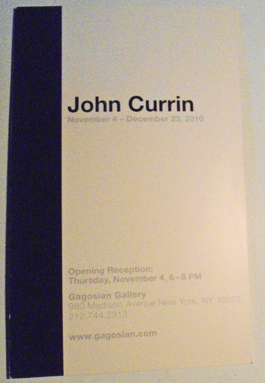 John Currin. Opening Reception Invitation Card. Gagosian Gallery New York 2010