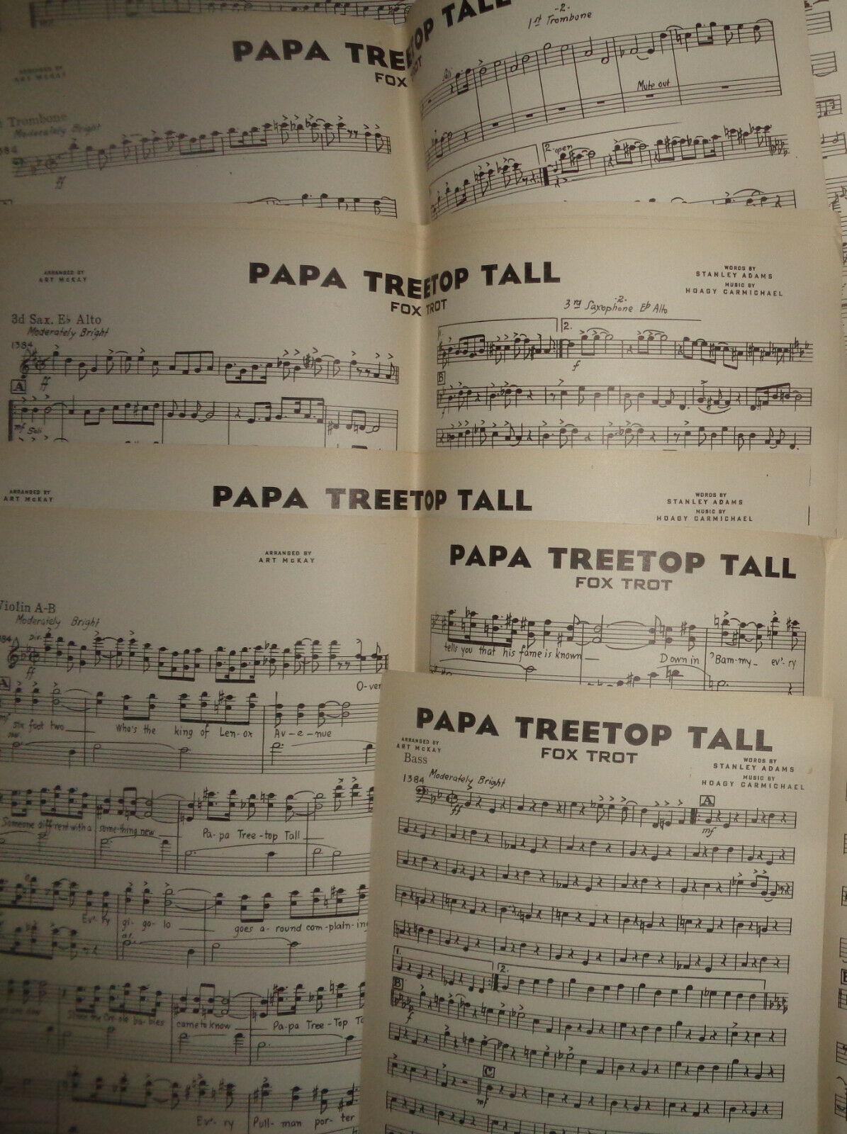 PAPA TREETOP TALL FOX-TROT - SHEET MUSIC FOR ORCHESTRA - 1936 HOAGY CARMICHAEL