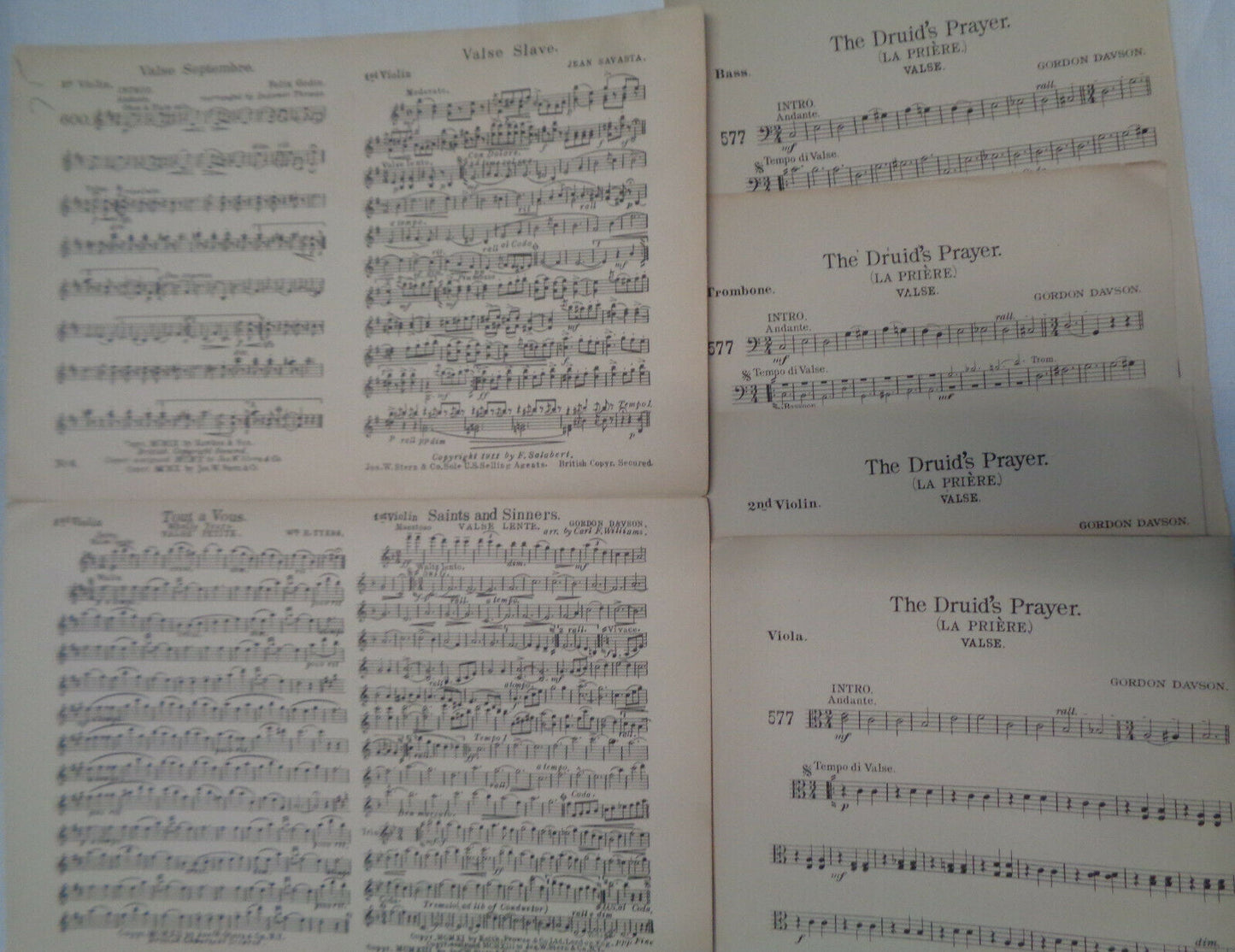 1910 THE DRUID'S PRAYER (LA PRIERE) VALSE - SHEET MUSIC FOR ORCHESTRA