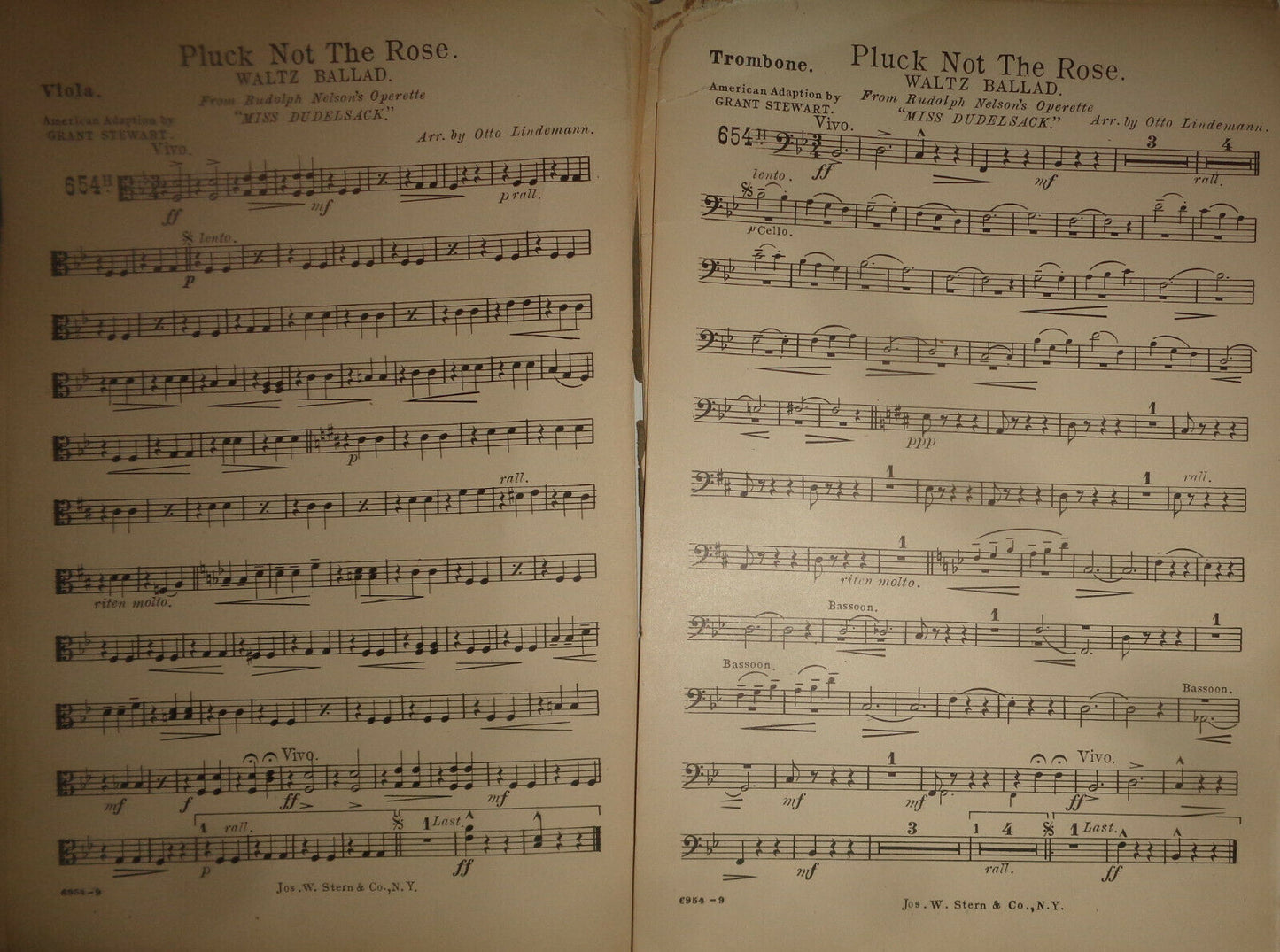 PLUCK NOT THE ROSE WALTZ BALLAD - SHEET MUSIC FOR ORCHESTRA - 1911