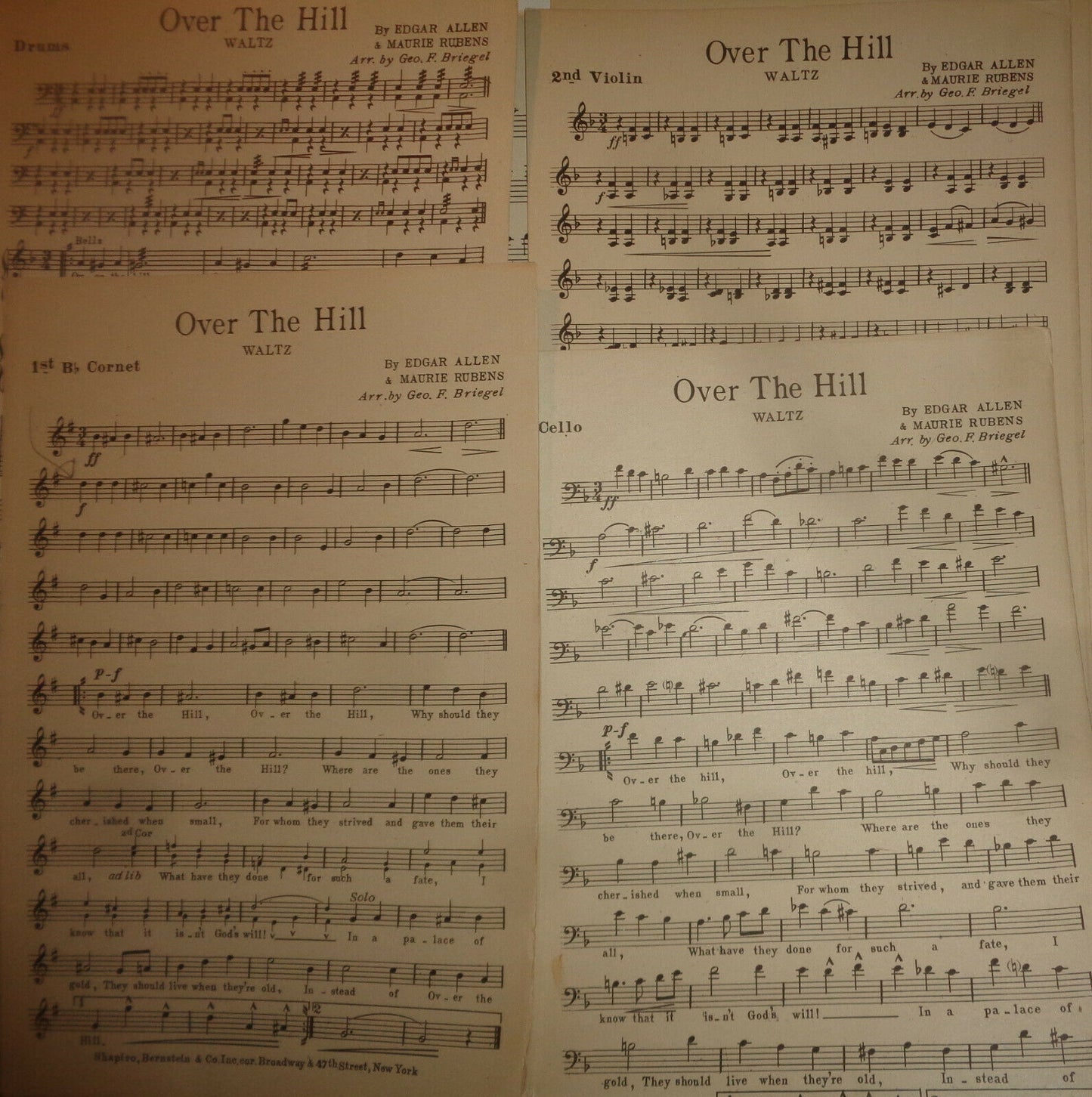 OVER THE HILL - WALTZ - SHEET MUSIC FOR ORCHESTRA - 1921
