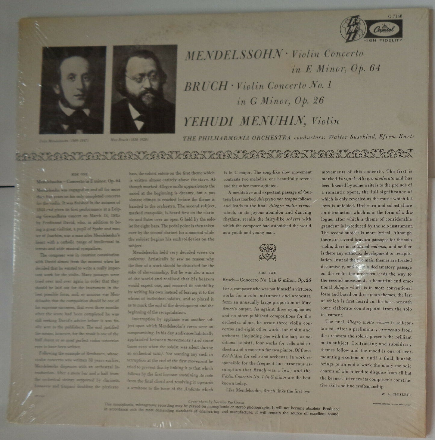 SEALED Yehudi Menuhin, Philharmonia Or LP: Mendelssohn, Bruch EMI Capitol G 7148