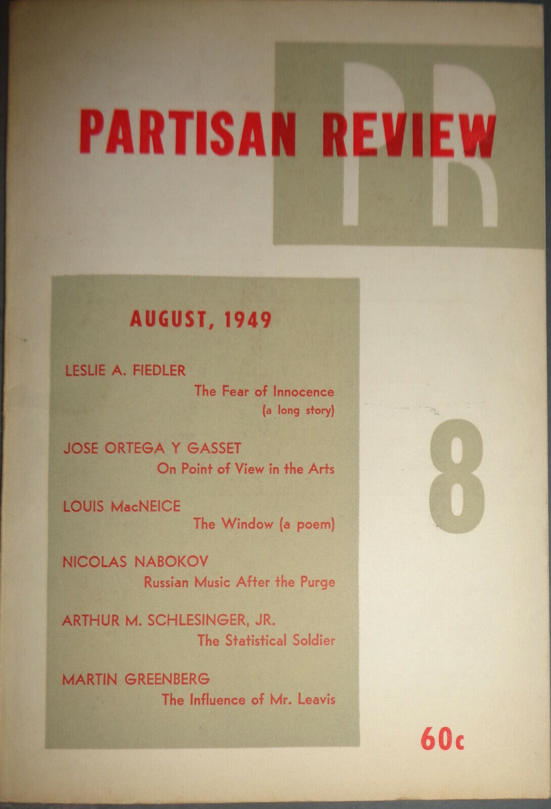 Partisan Review August 1949 - Jose Ortega Y Gasset, Louis MacNiece, Schlesiner