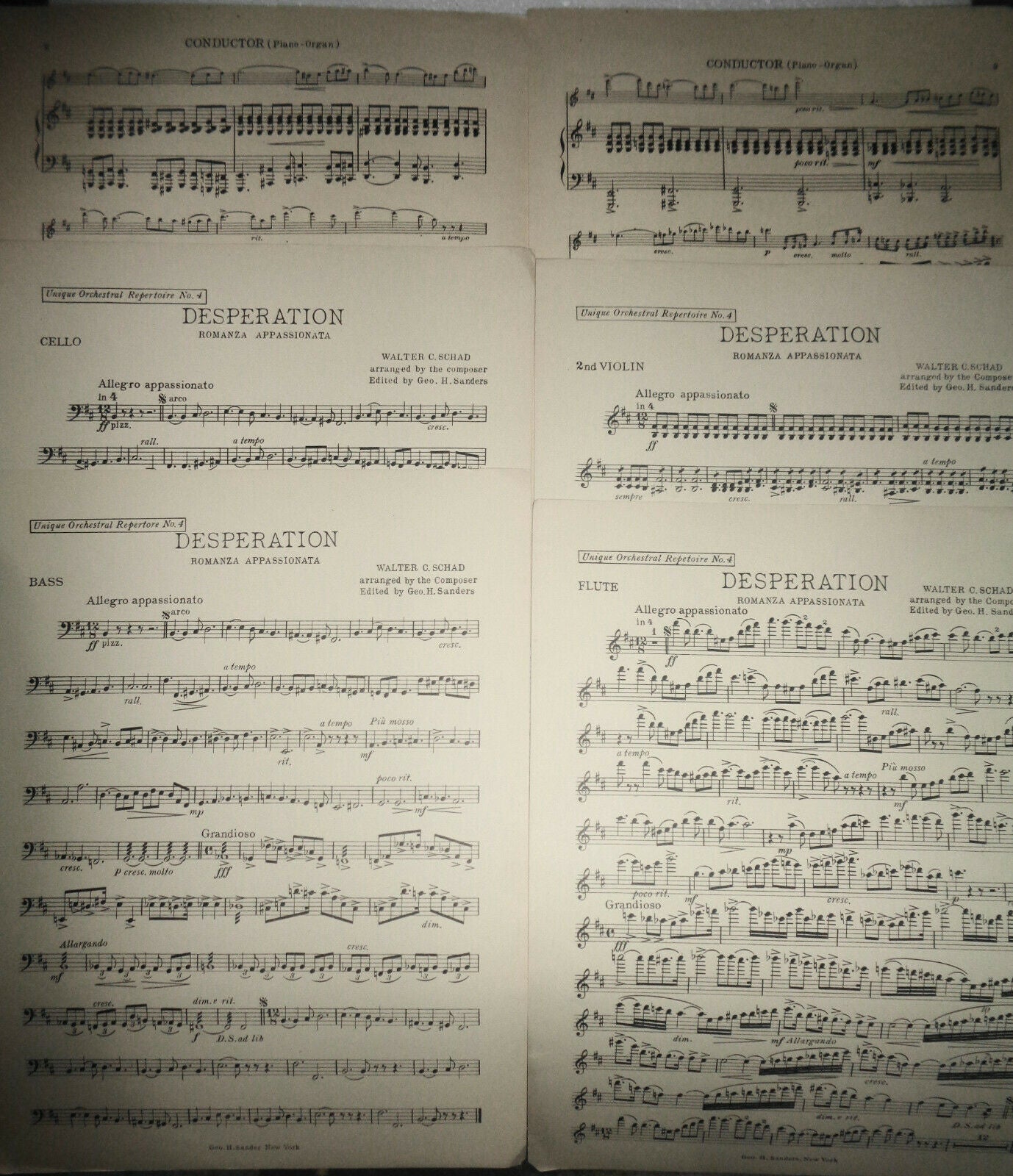 DESPERATION - ROMANZA APPASSIONATA, by Walter C Schad. 1925 orchestra score