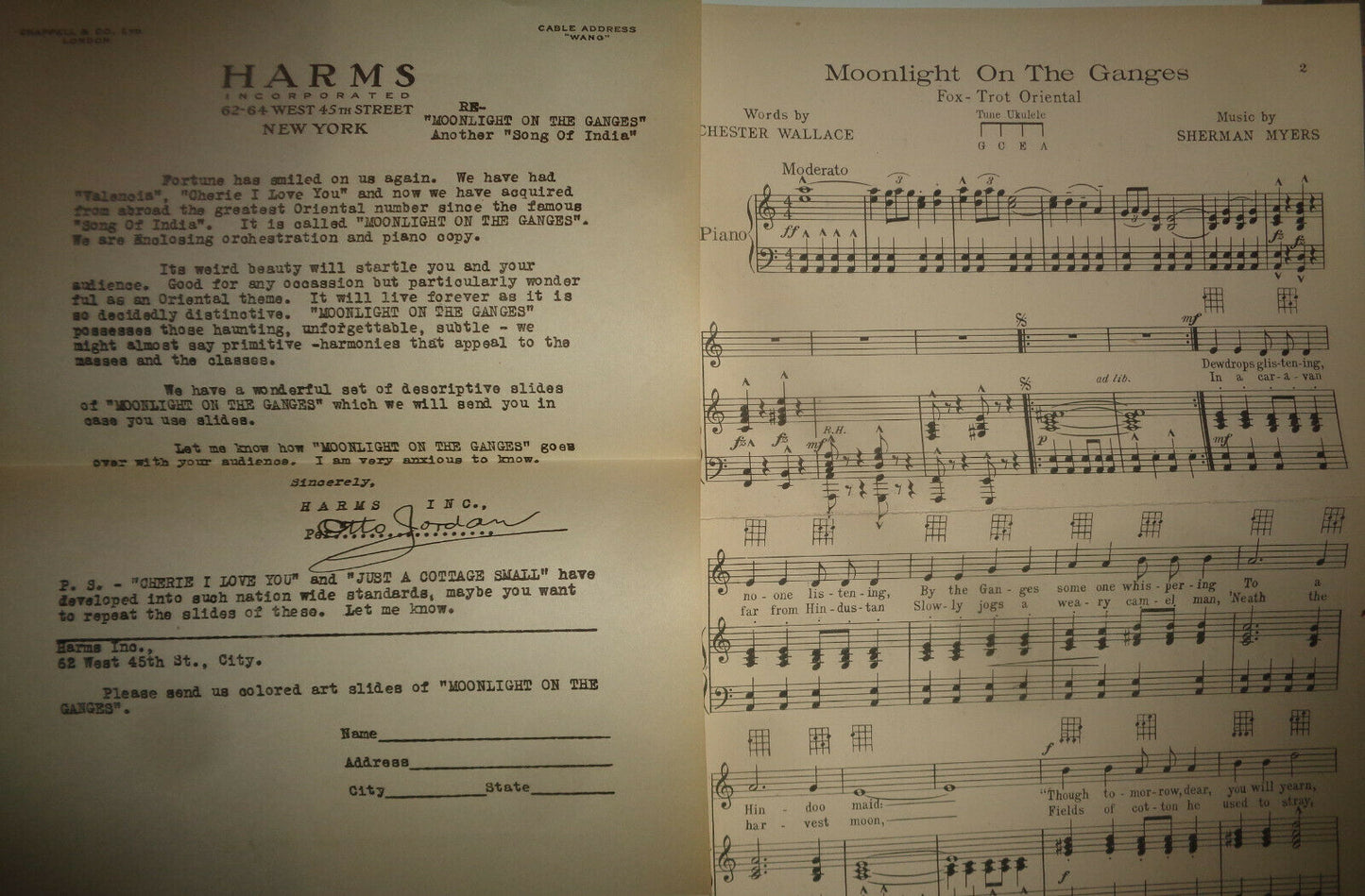 MOONLIGHT ON THE GANGES - CONCERT - SHEET MUSIC FOR ORCHESTRA - 1926