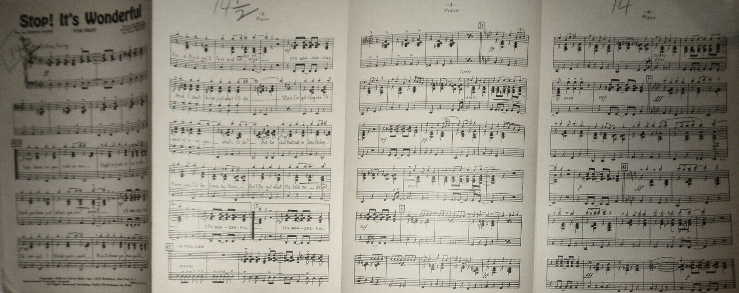 Stop! It's wonderful, by Bickley Reichner and Clay Boland. 1939 orchestra score
