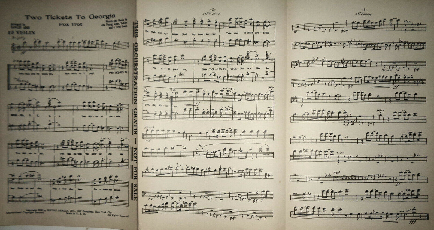 Two tickets to Georgia by Joe Young, Chas Tobias & Fred Coots 1933 for orchestra
