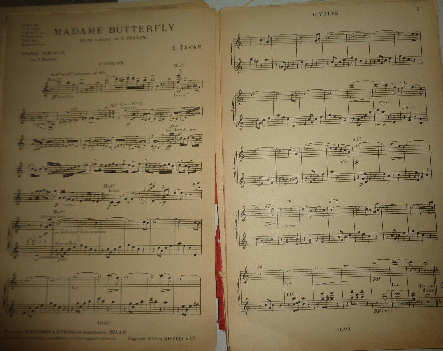 1906 PUCCINI : MADAME BUTTERFLY - POUR ORCHESTRE PAR E. TAVAN