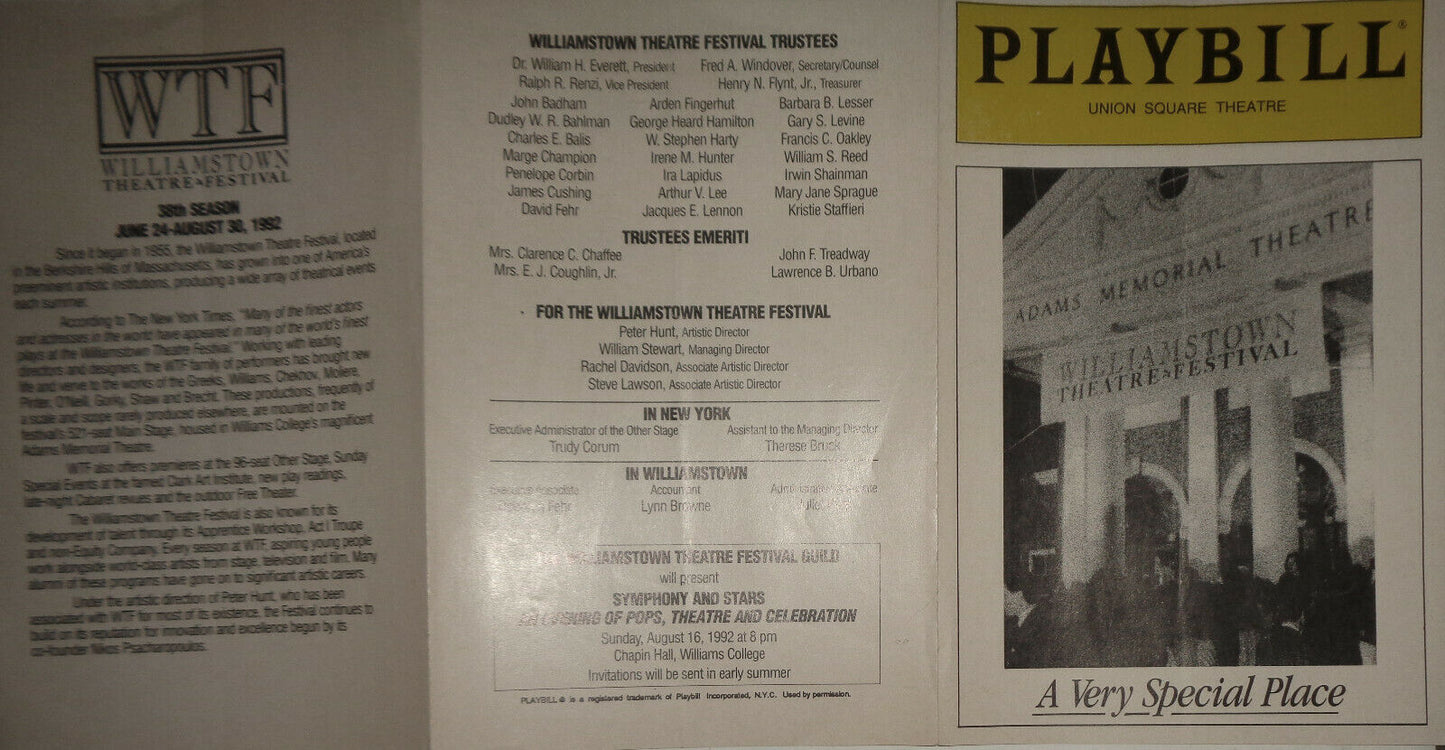 A VERY SPECIAL PLACE - PLAYBILL - 1992 - WILLIAMSTOWN THEATRE FESTIVAL BENEFIT