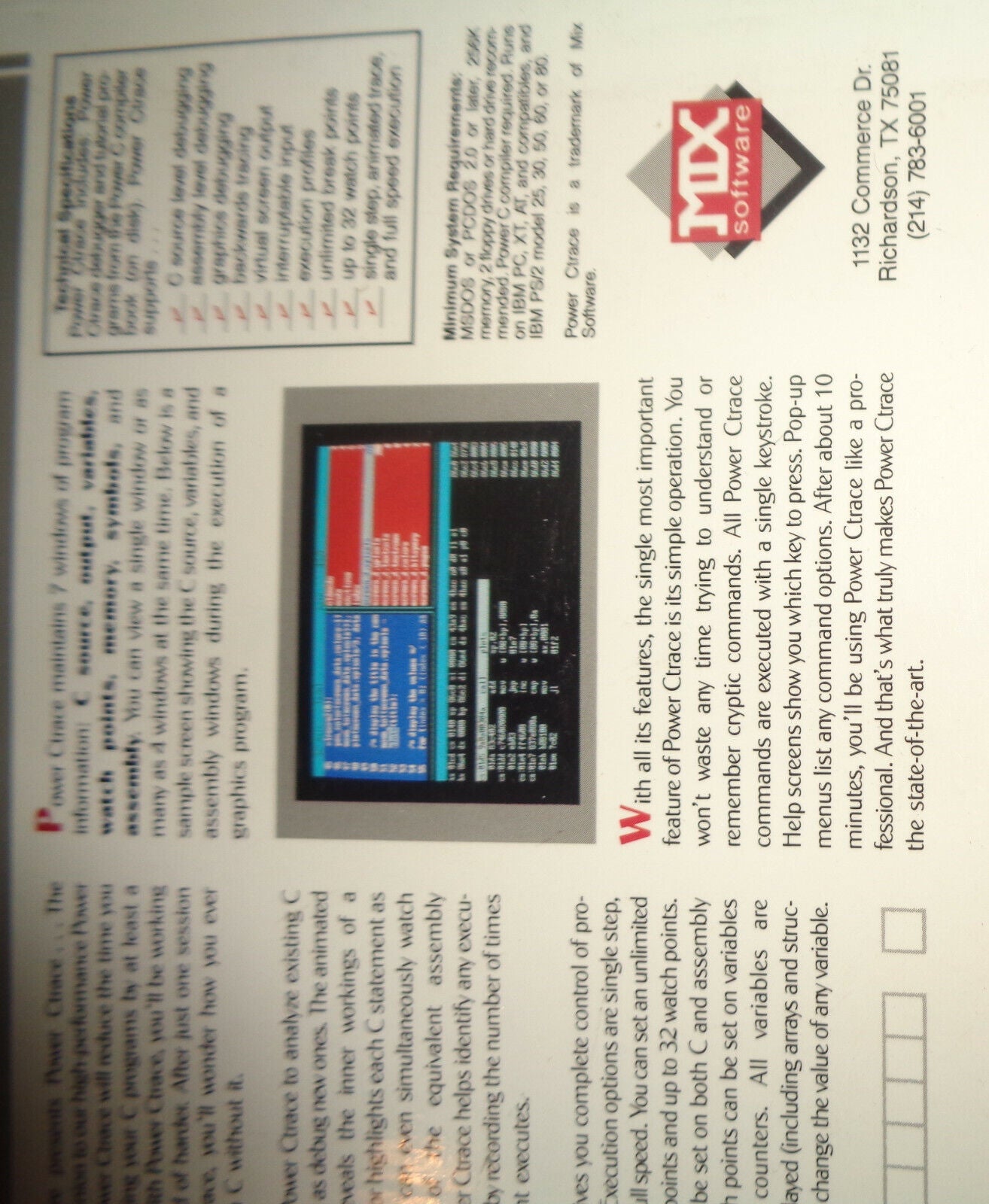 Power CTrace - C debugger for Power C compiler, by Mix Software. 1988. Unused.