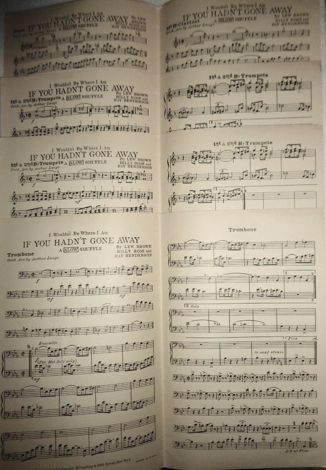 If You Hadn't Gone Away by Lew Brown, Billy Rose, R Henderson1925 For Orchestra