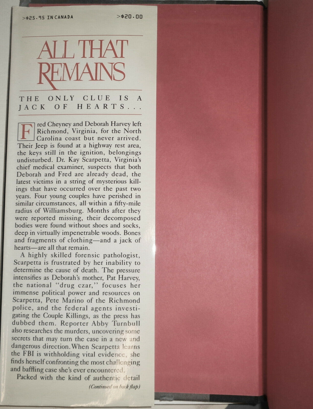 Patricia Cornwell - All That Remains - Signed First Edition. 1992. Fine/Fine