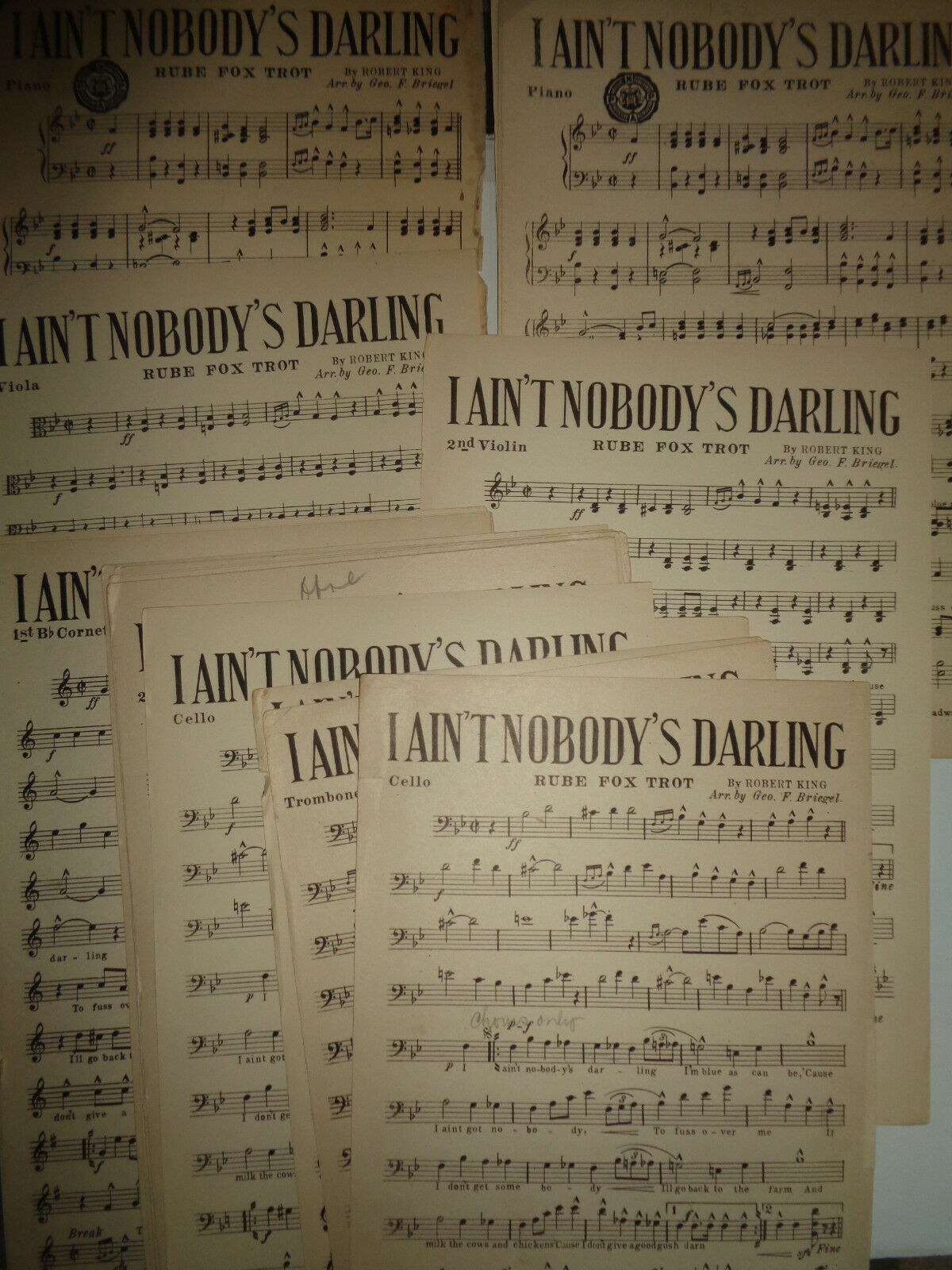 I AIN'T NOBODY'S DARLING - RUBE FOX TROT - 1921 SHEET MUSIC FOR ORCHESTRA
