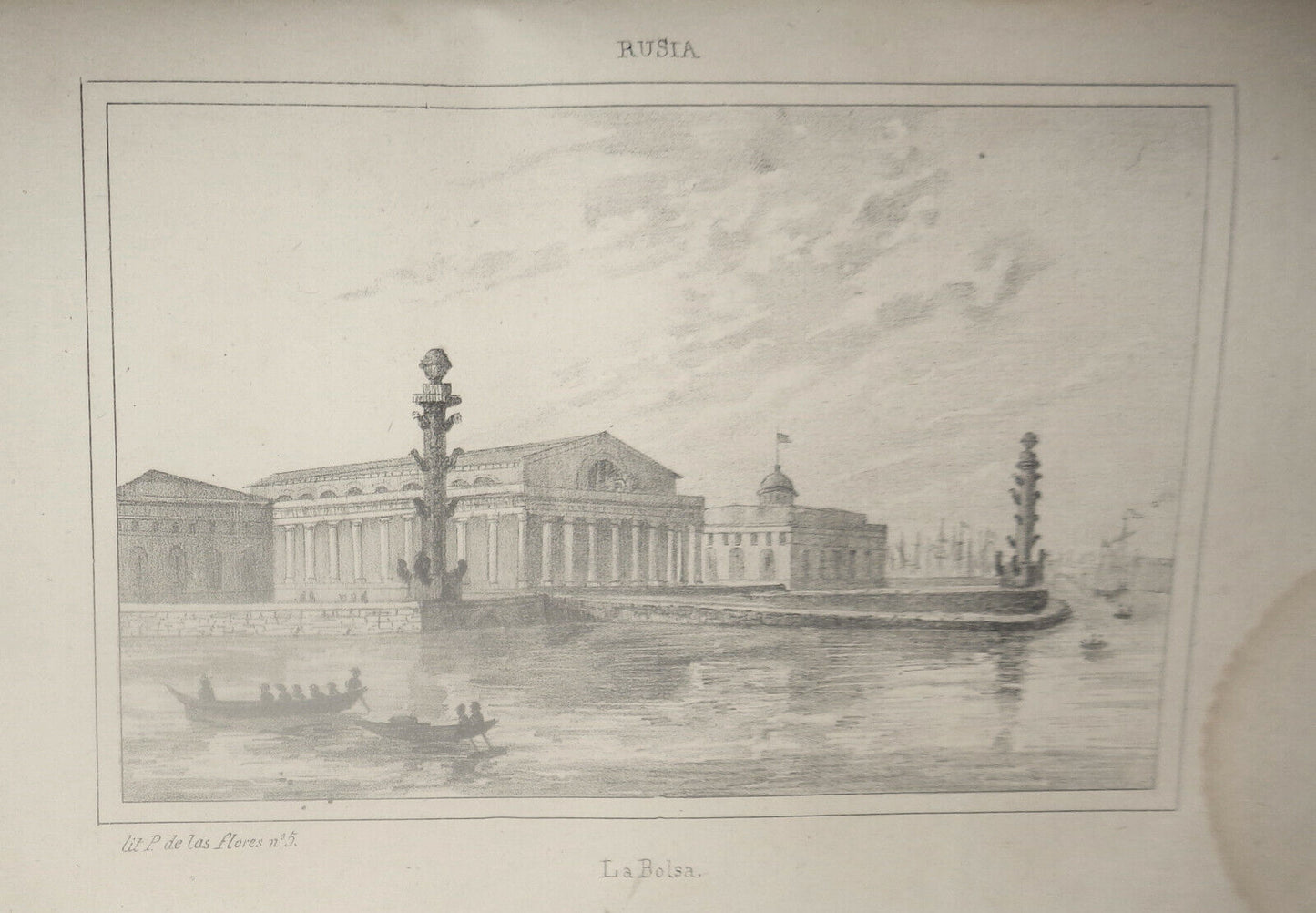 1840 Rusia - La Bolsa - original engraving. Chopin.