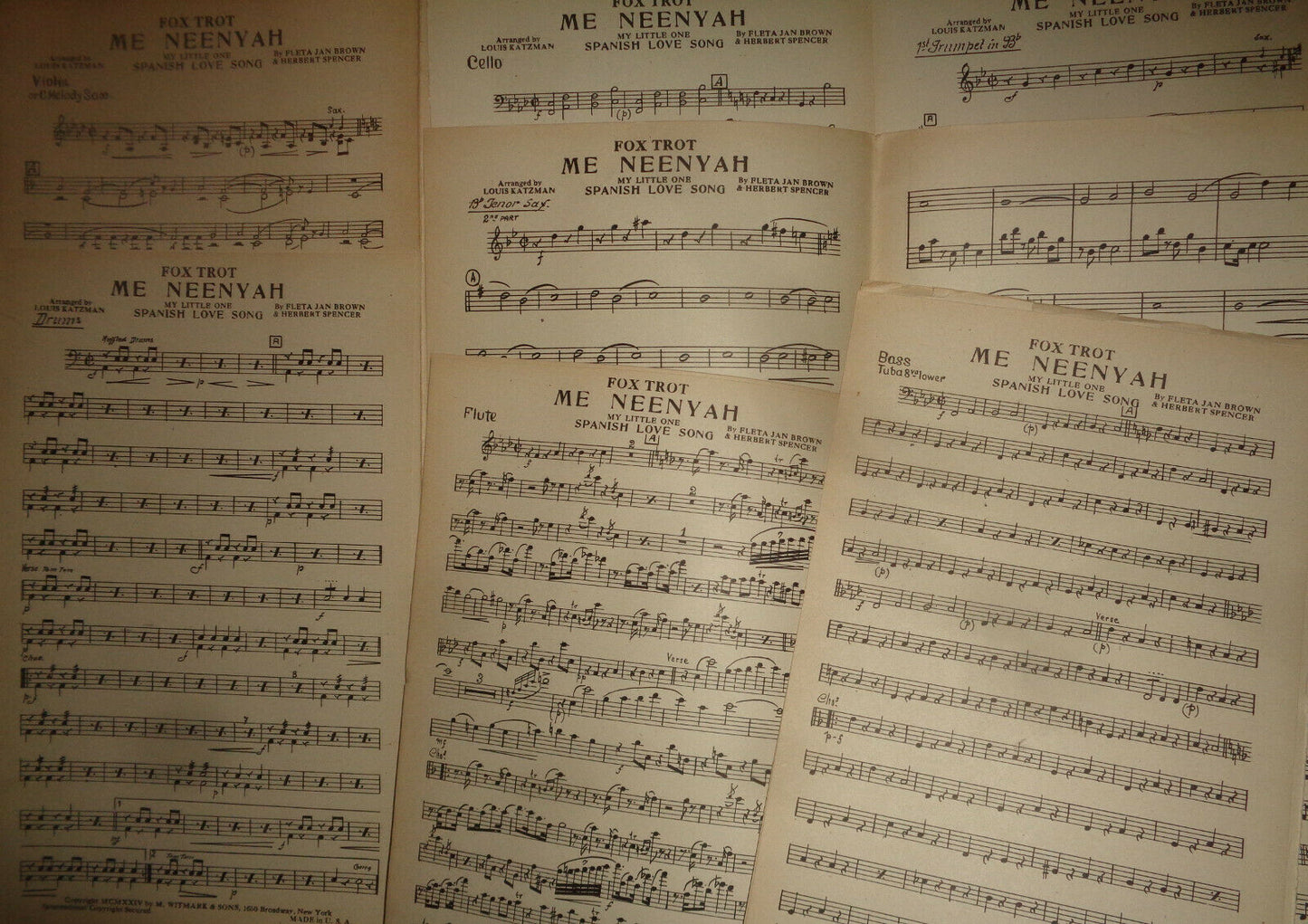 ME NEENYAH FOX TROT - MY LITTLE ONE - (SPANISH LOVE SONG) - ORCH MUSIC - 1924