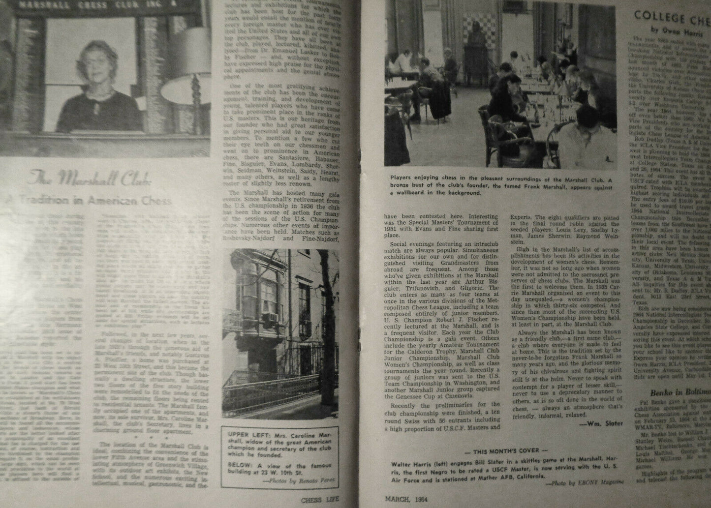Chess Life, March 1964 - Bobby Fischer on Tour, Marshall Club NYC, etc..