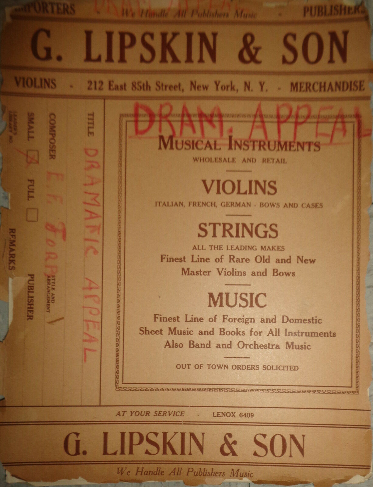 Dramatic appeal, by Ernest F Jores - 1926, for orchestra