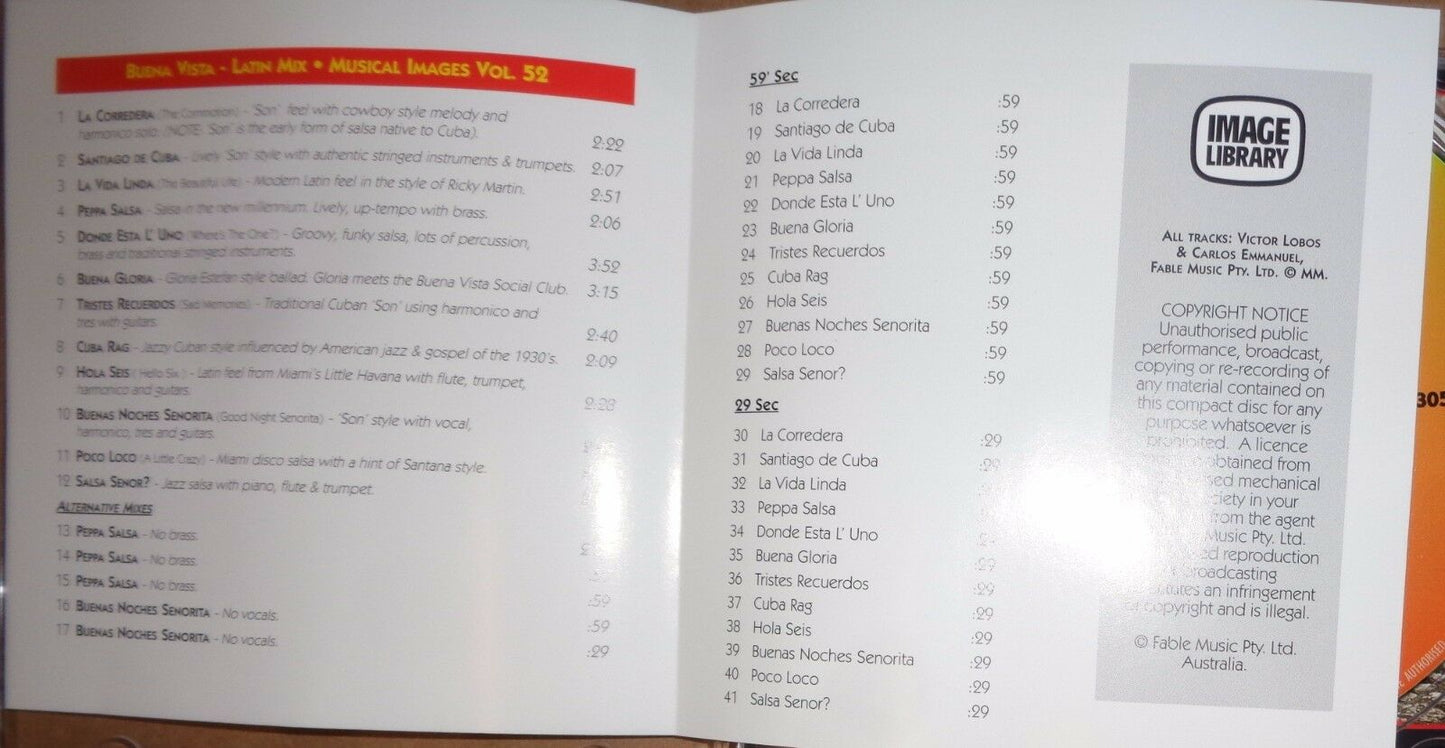 BUENA VISTA LATIN MIX - MUSICAL IMAGES Vol 52 CD - Image Library IMCD 3052 -New