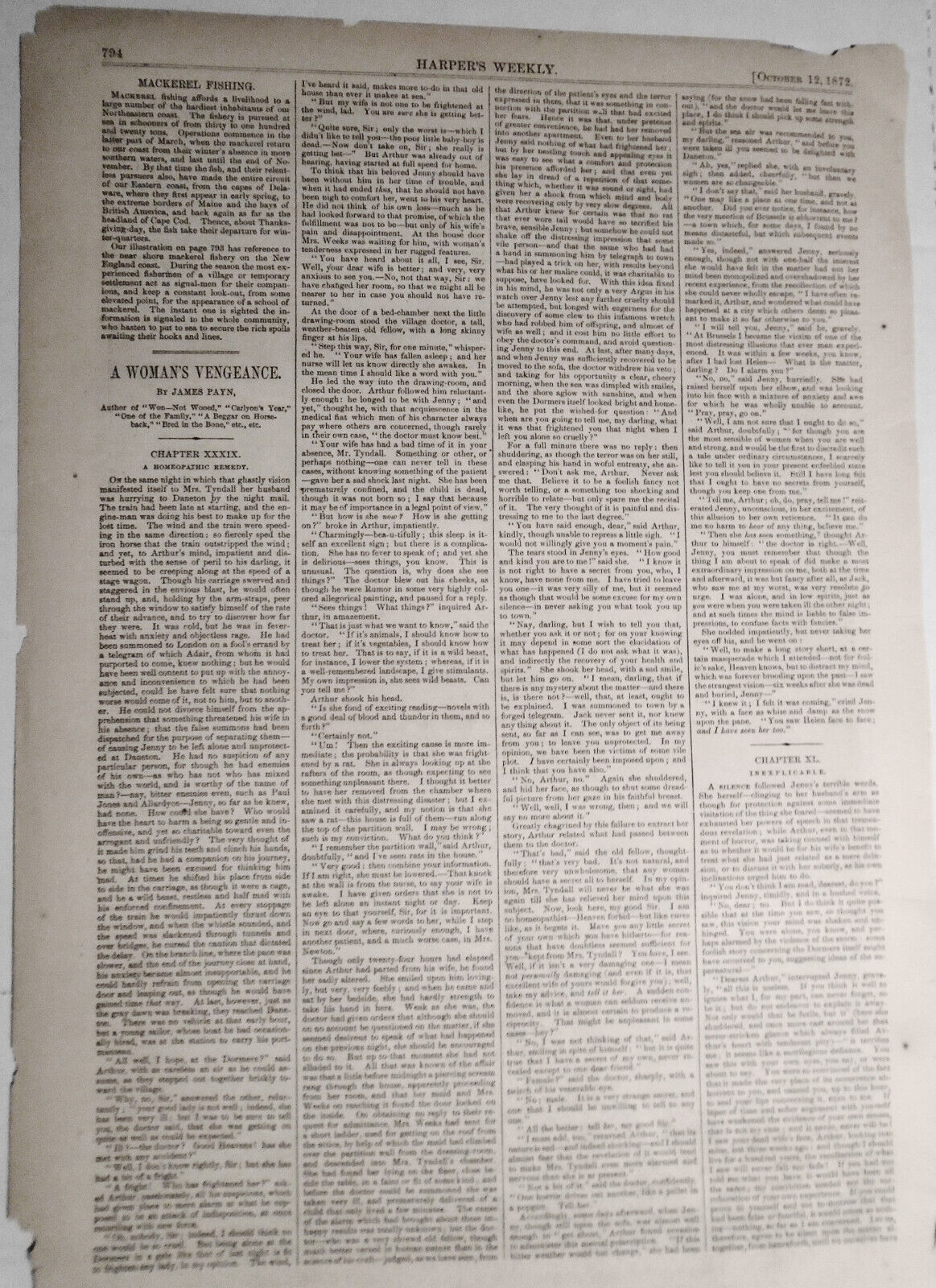 Mackerel Fishing - Signal-men Sighting A "School" - Harper's Weekly Oct 12, 1872