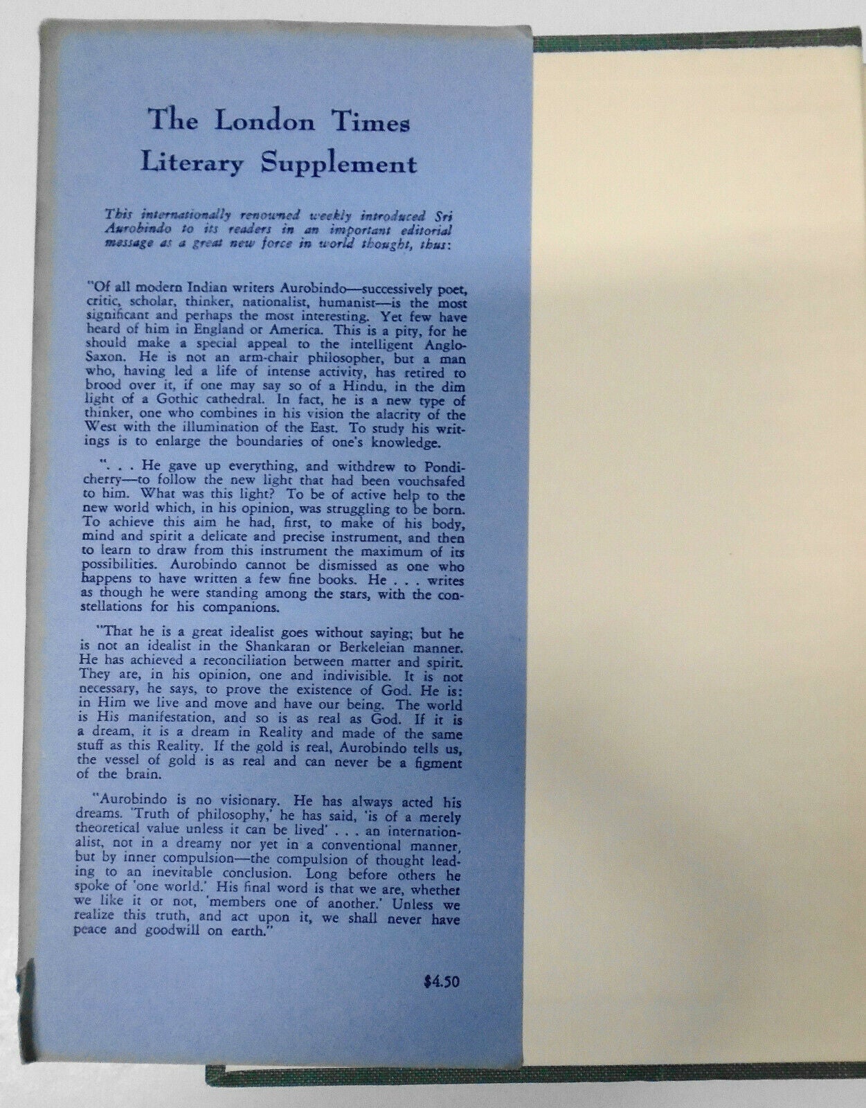 Sri Aurobindo : The Ideal of Human Unity. 1953. Hardcover/DJ