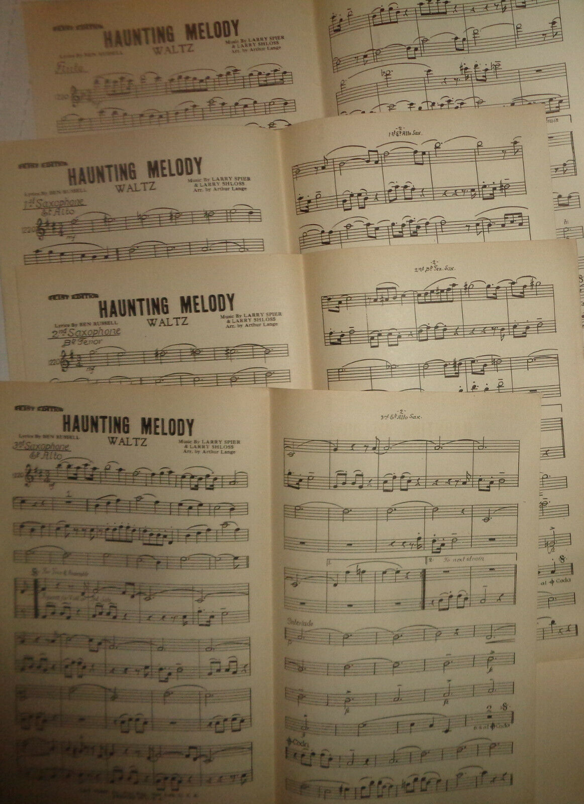 BEN RUSSELL: HAUNTING MELODY - WALTZ SHEET MUSIC FOR ORCHESTRA - 1924