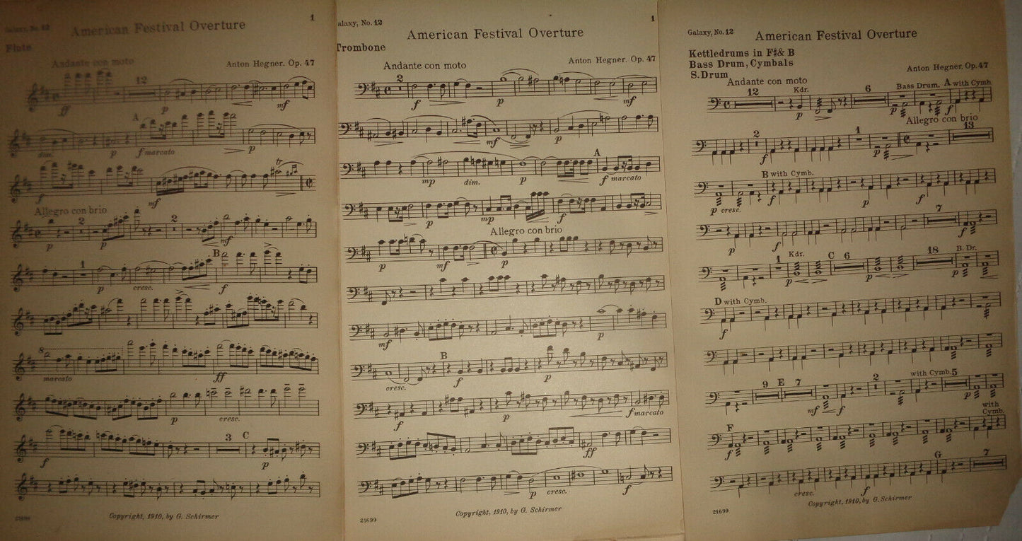 AMERICAN FESTIVAL OVERTURE - SHEET MUSIC FOR ORCHESTRA - 1910 Anton Hegner