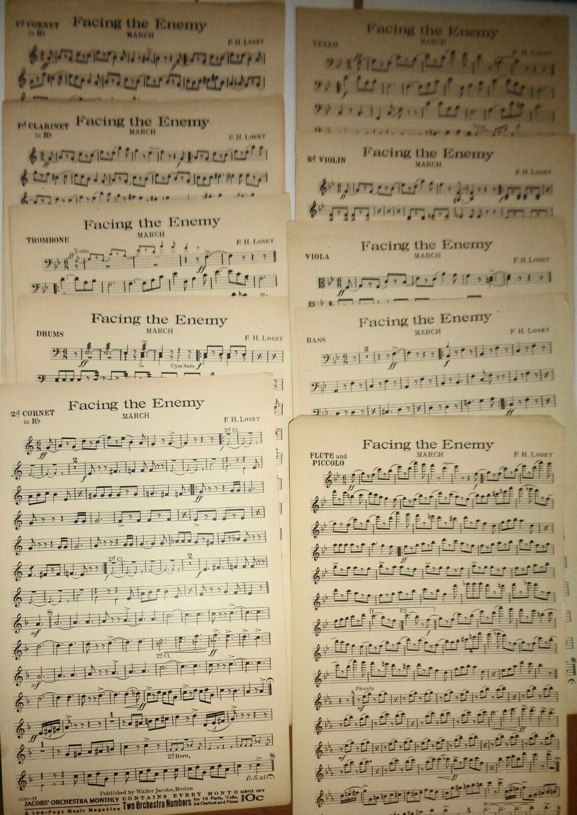 FACING THE ENEMY - MARCH - 1905 - BY F. H. LOSEY - SHEET MUSIC FOR ORCHESTRA