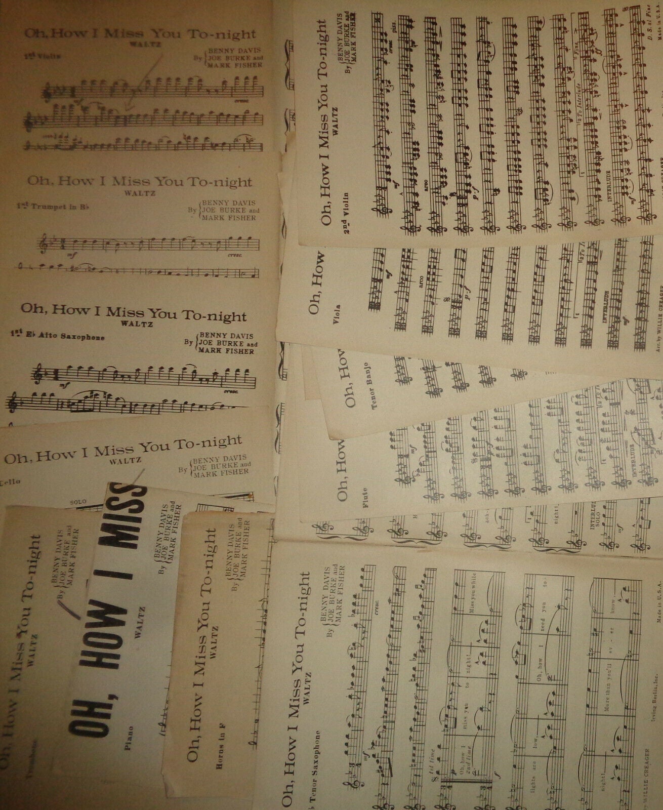 OH, HOW I MISS YOU TO-NIGHT - WALTZ - SHEET MUSIC FOR ORCHESTRA - 1924