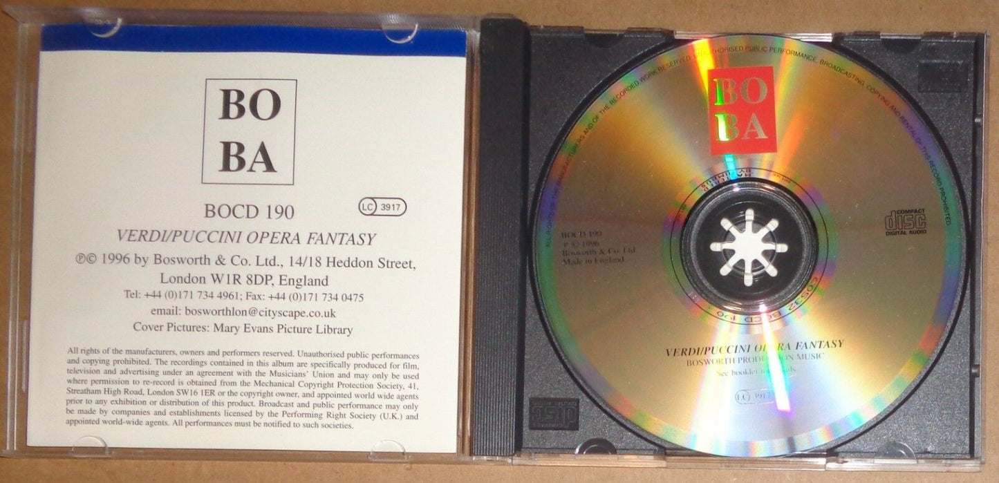 Verdi / Puccini Opera Fantasy - CD - 1996, Bosworth Production Music. BOCD 190