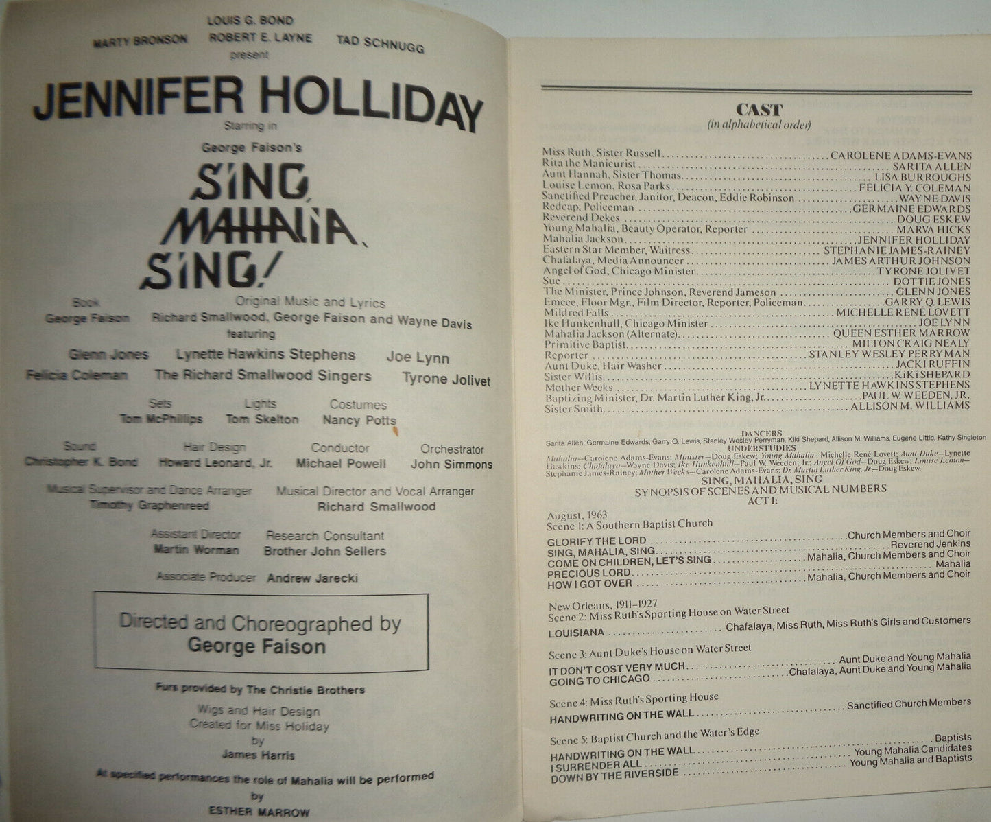 SING MAHALIA, SING! - SOUVENIR PROGRAM Warner Theatre NYC 1985 Jennifer Holiday