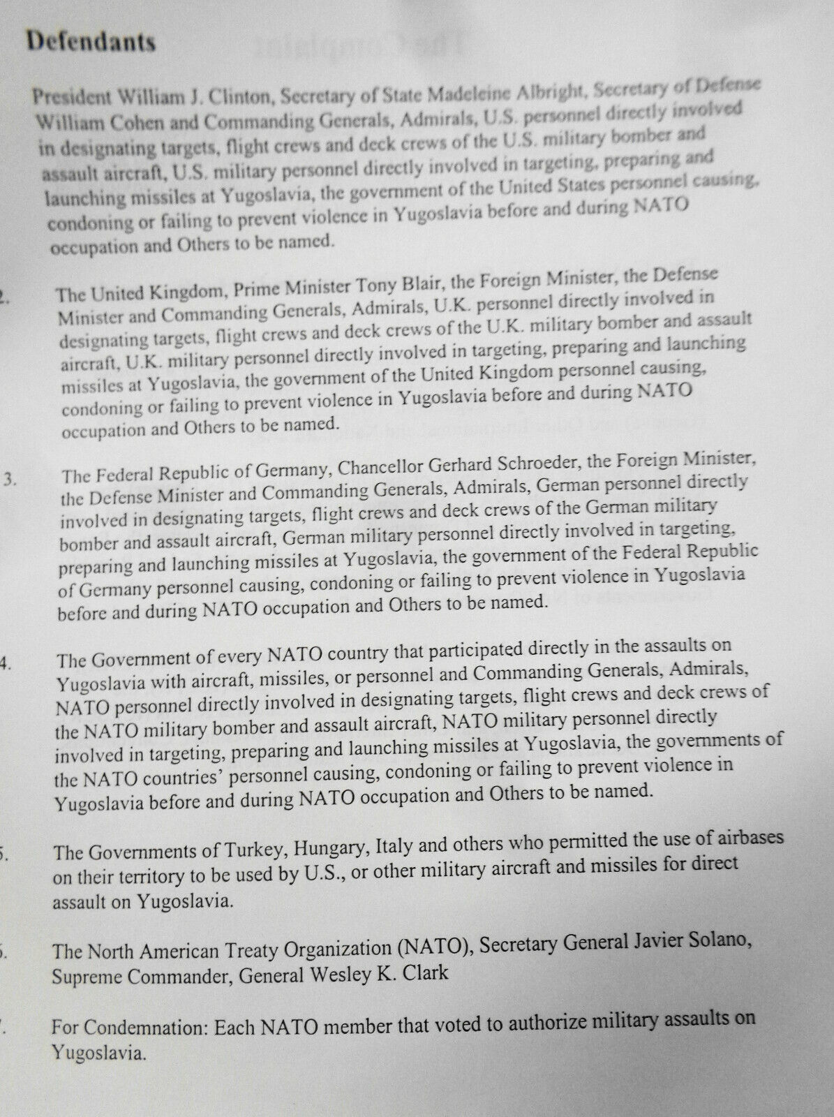 Independent Commission of Inquiry to Investigate US/NATO War Crimes.. Yugoslavia