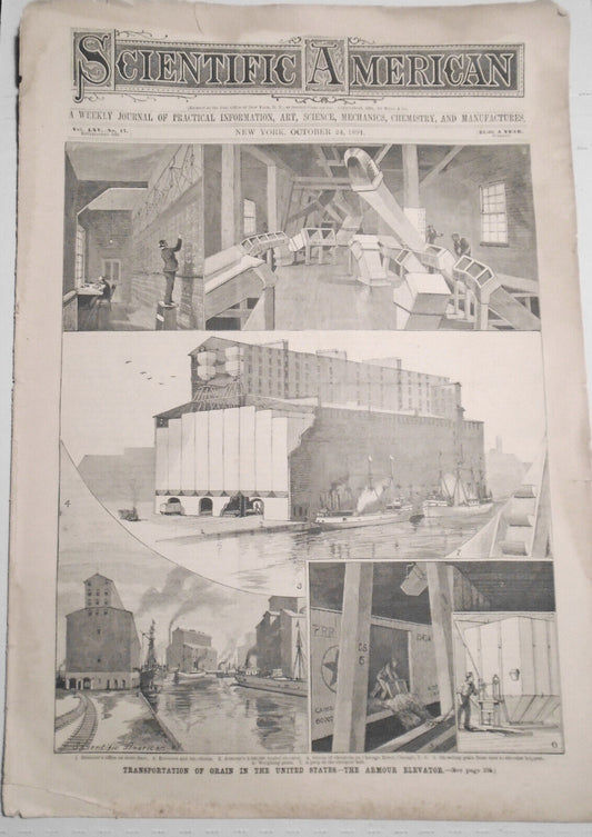 Scientific American October 24, 1891 Original Issue. Grain transportation, etc