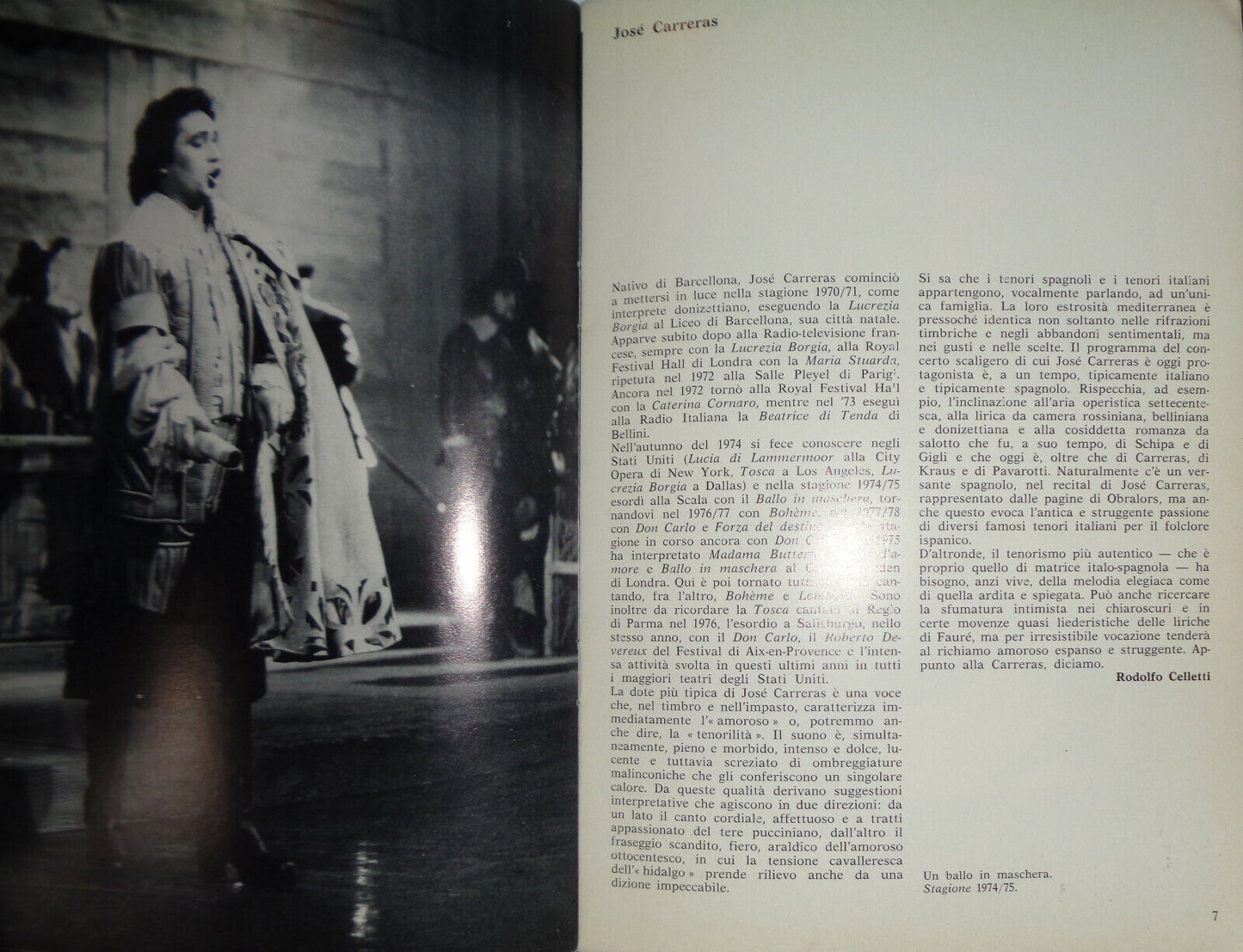 JOSE CARRERAS (TENORE) - PROGRAM - TEATRO ALLA SCALA 1979