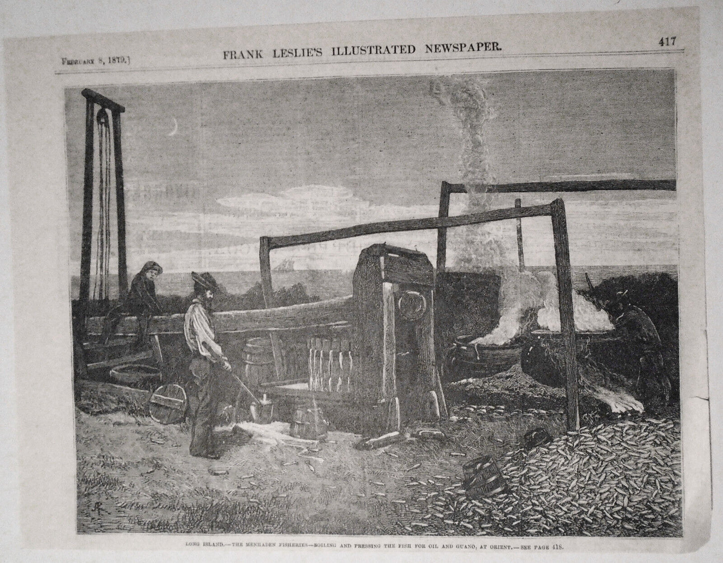 Menhaden Fishereies Processing Fish for Oil and Guano on Long Island - 1879