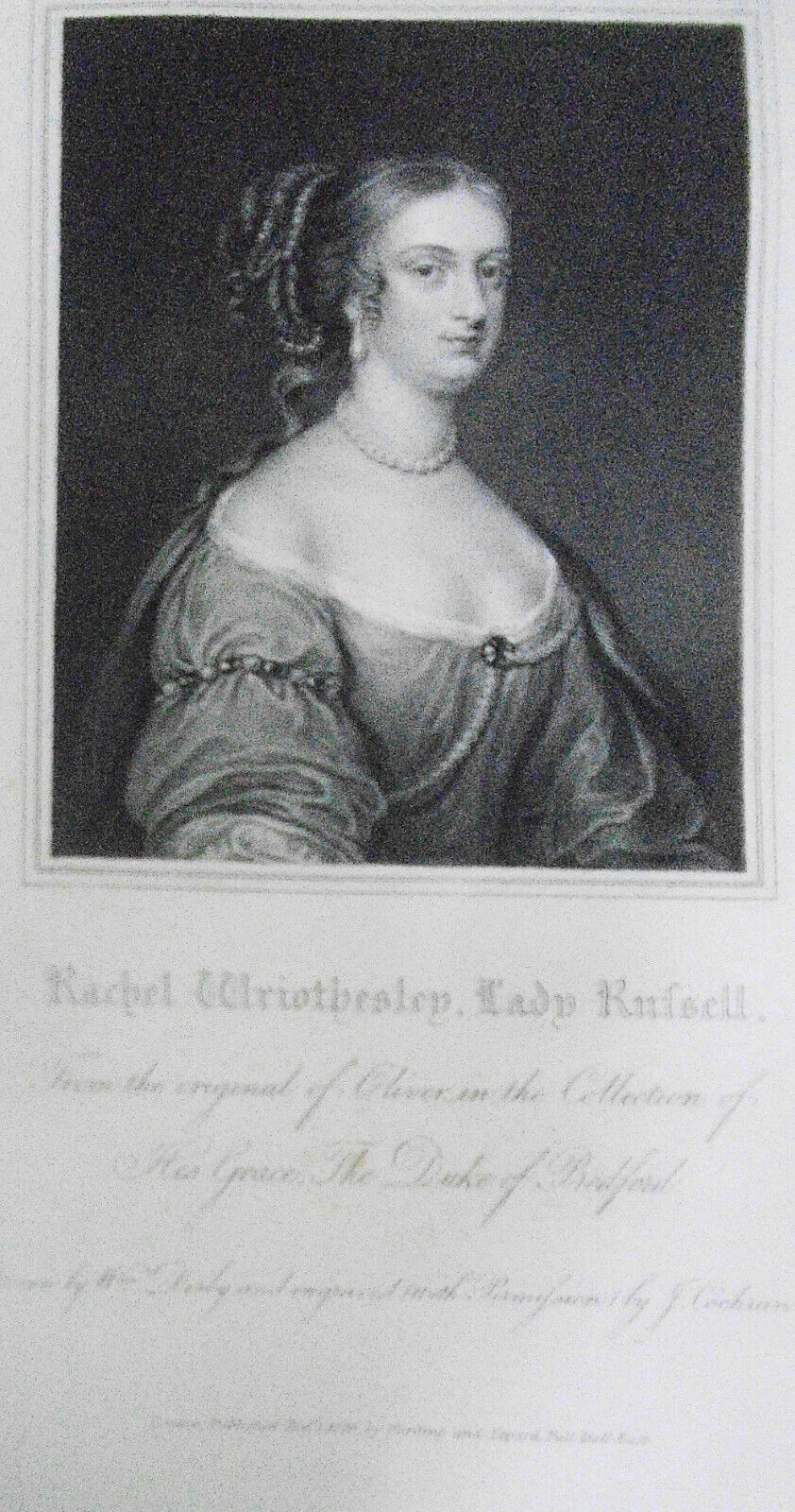 1834 Rachel Wriothesley,  - original engraving from Lodge's Portraits. 17x11 in