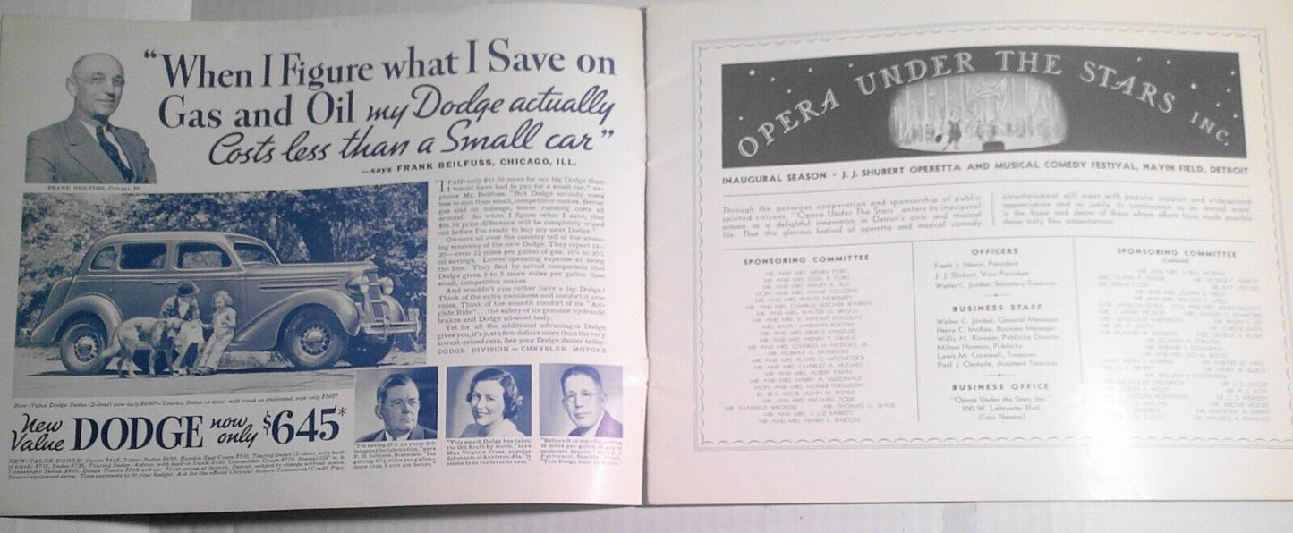 1935 Opera Under The Stars - 3 Programs: Rose Marie, Blossom Time, Bittersweet